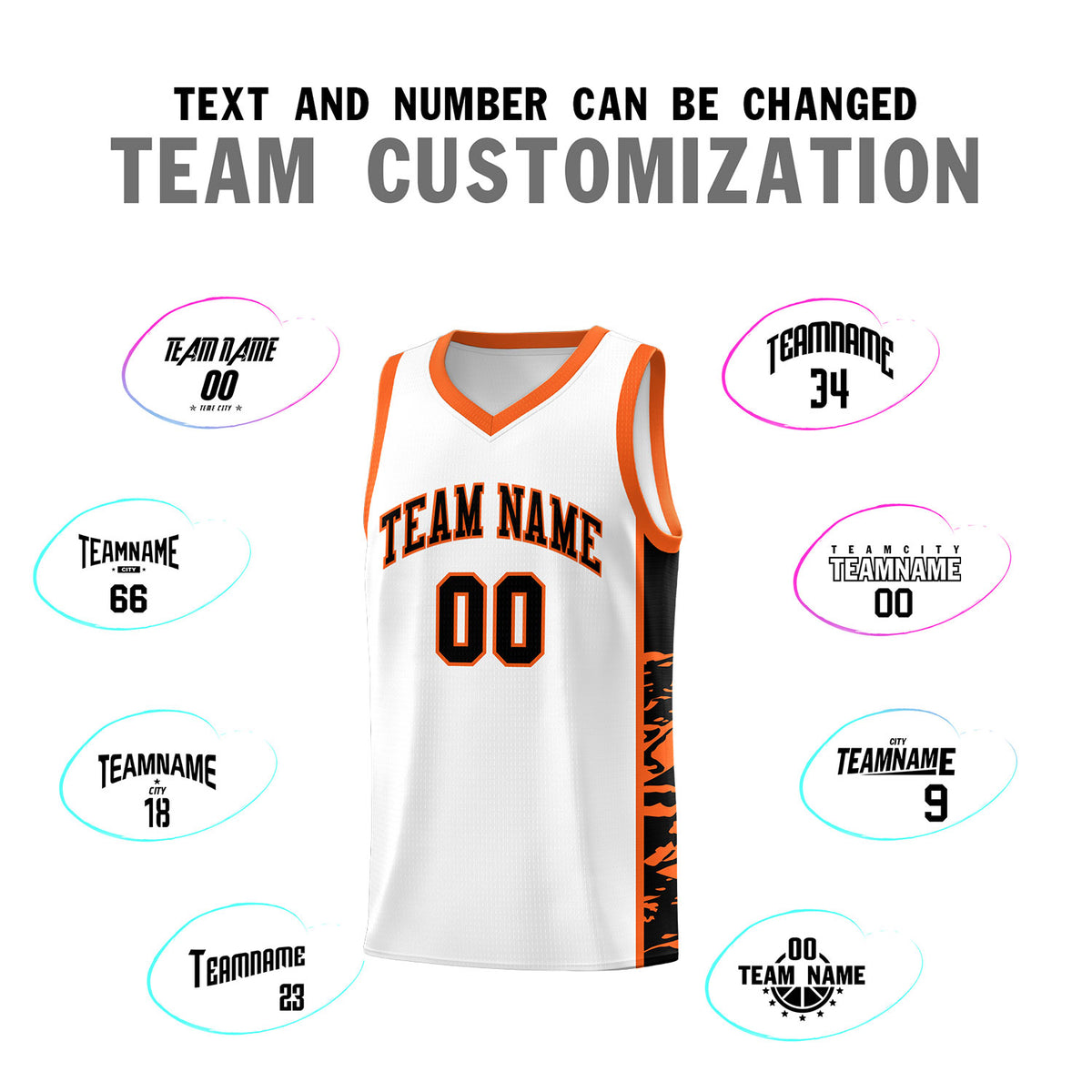 Custom White Orange Side Gradient Pattern Basketball Kits
