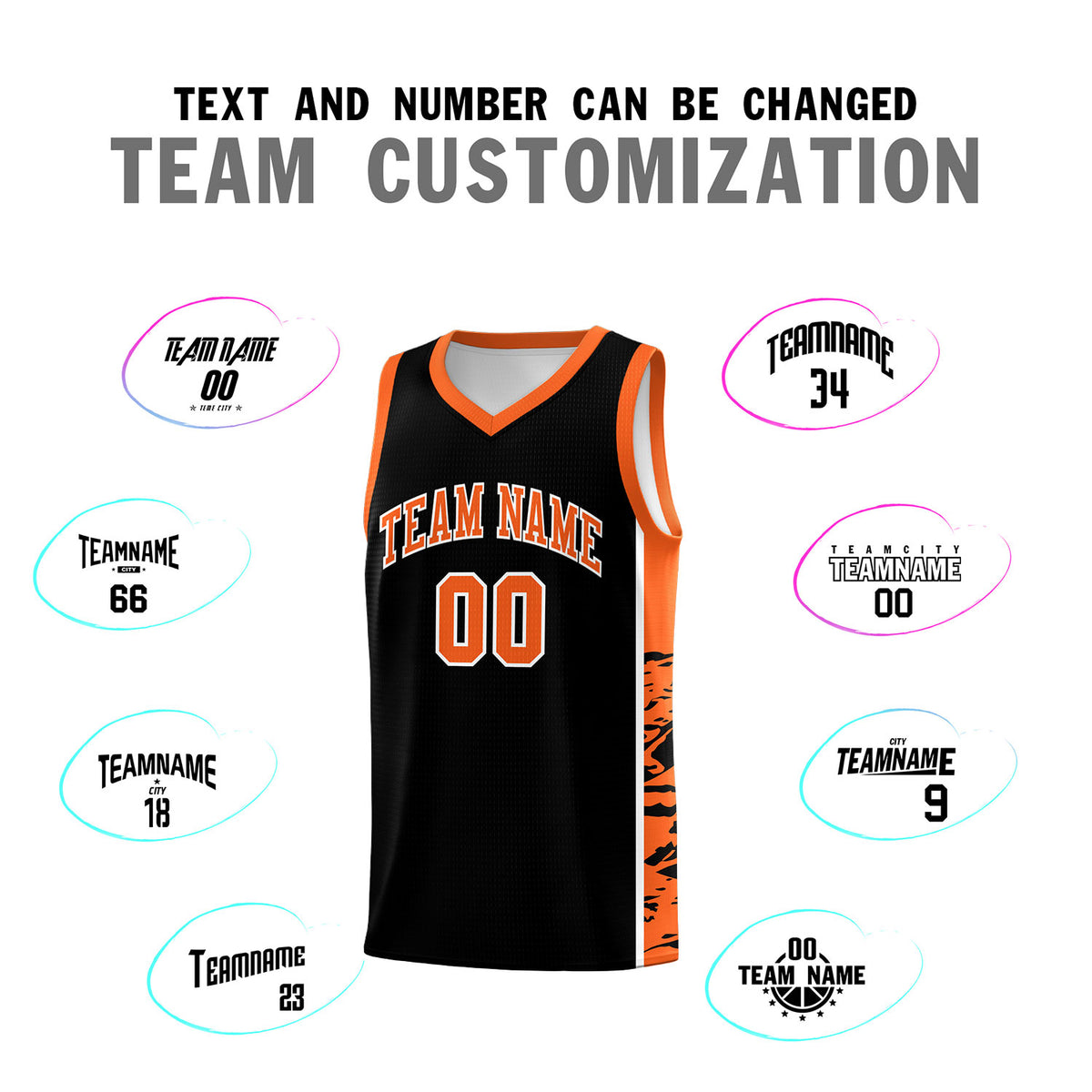 Custom Black Orange Side Gradient Pattern Basketball Kits