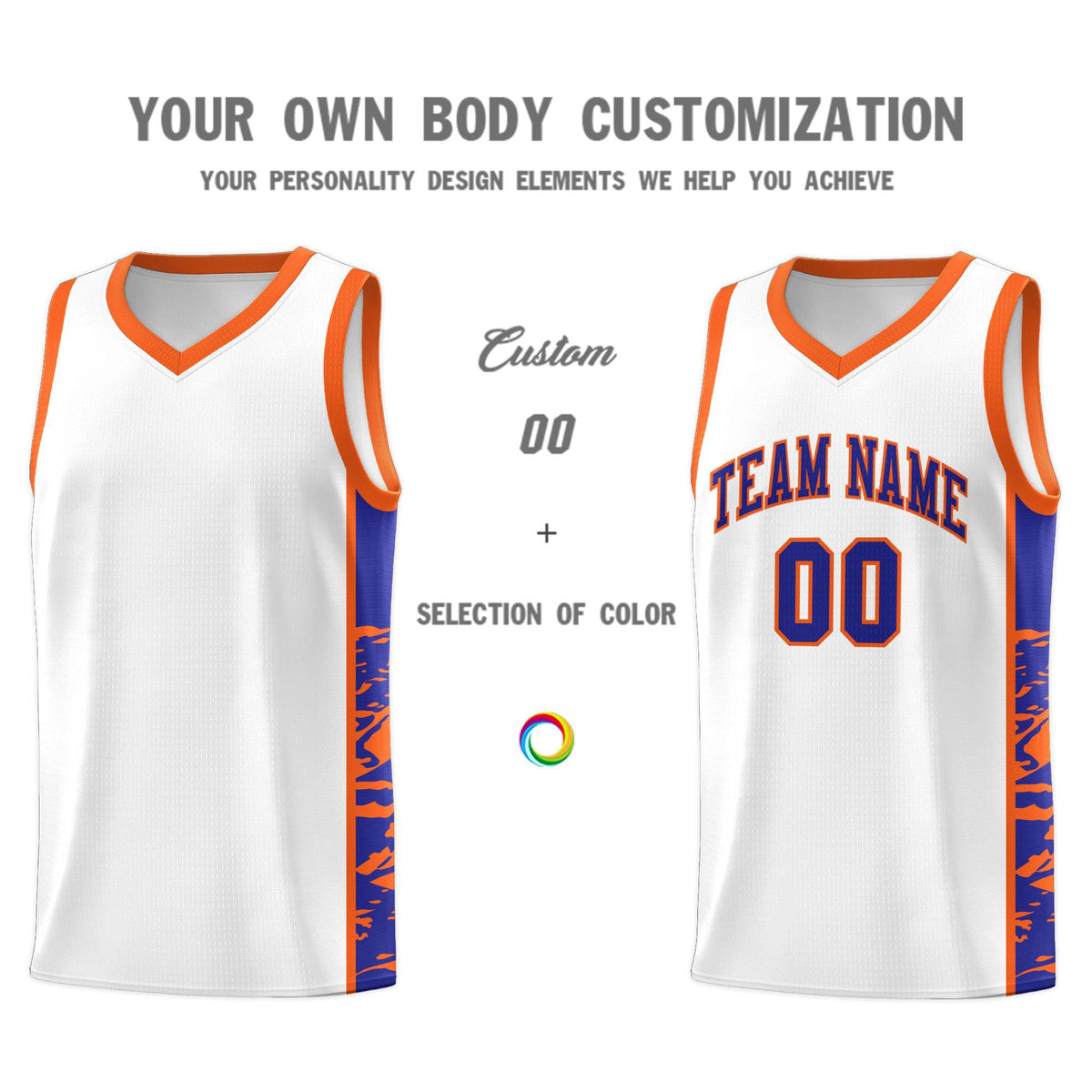 Custom White Orange Side Gradient Pattern Basketball Kits