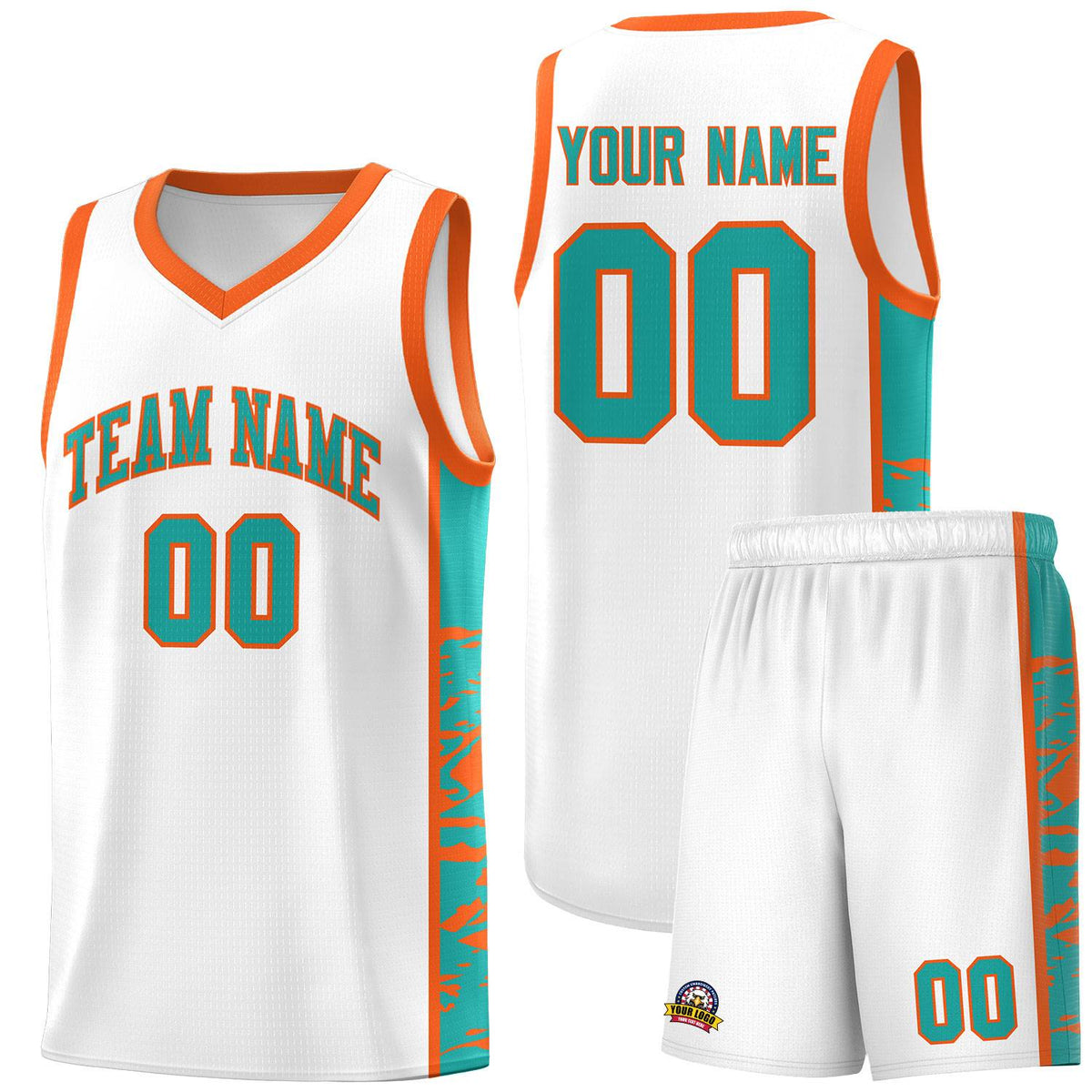 Custom White Orange Side Gradient Pattern Basketball Kits