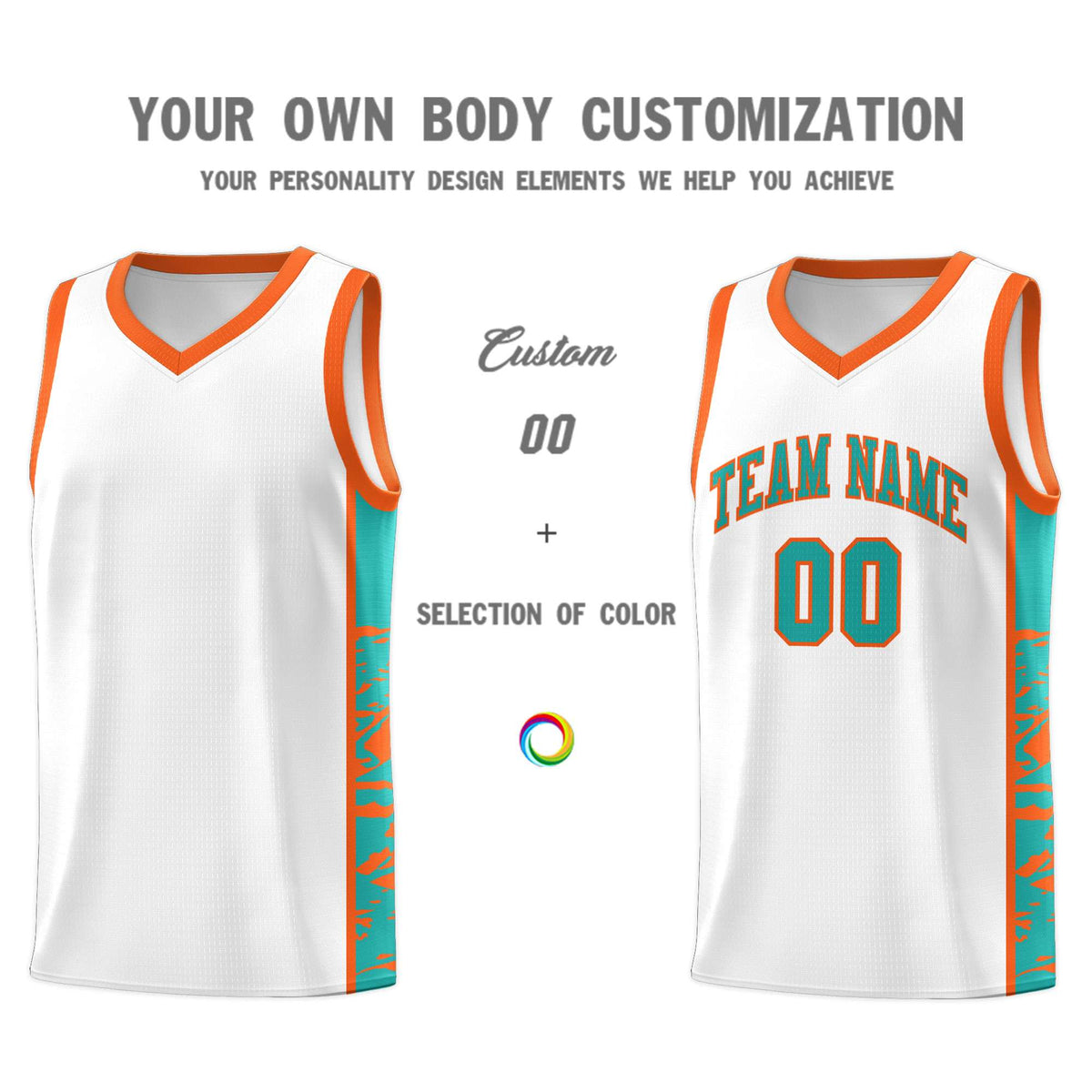 Custom White Orange Side Gradient Pattern Basketball Kits