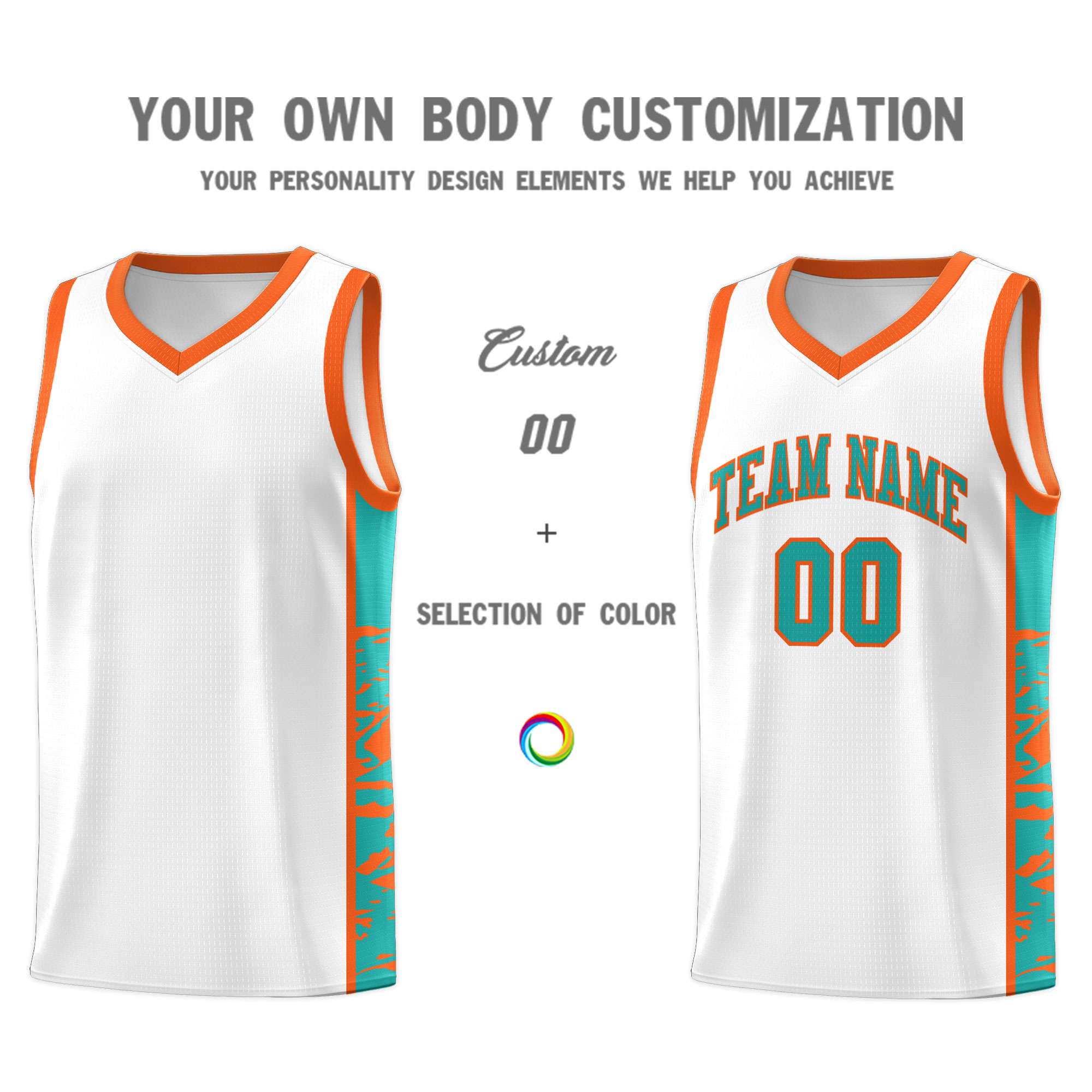 Custom White Orange Side Gradient Pattern Basketball Kits