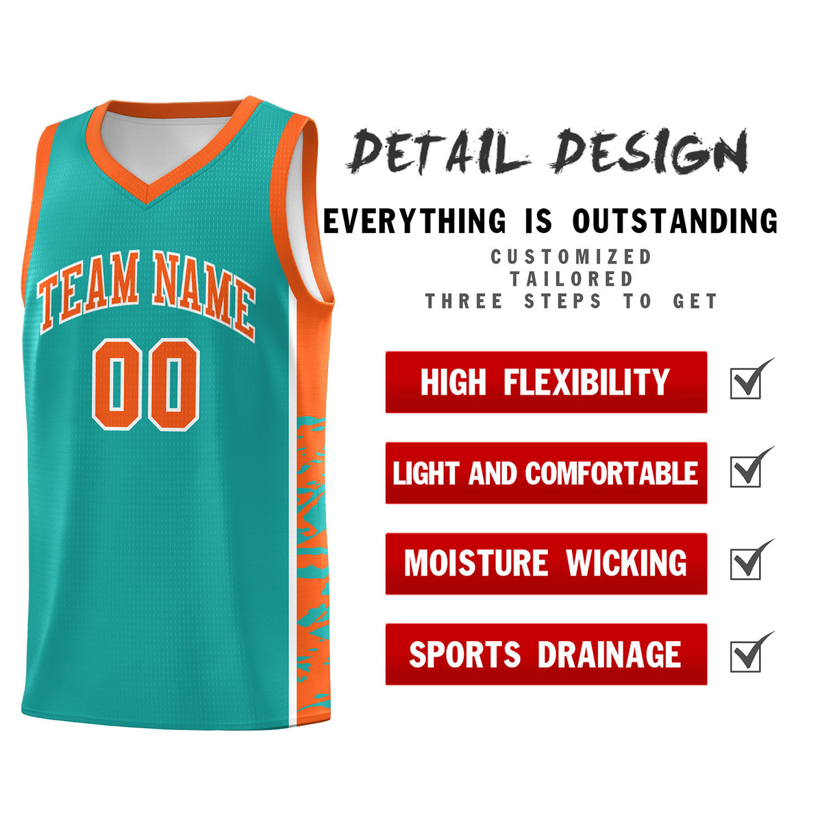 Custom Aqua Orange Side Gradient Pattern Basketball Kits