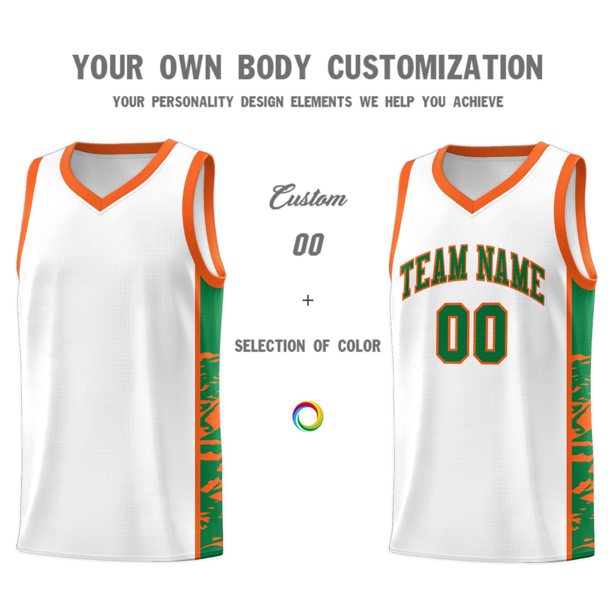 Custom White Orange Side Gradient Pattern Basketball Kits