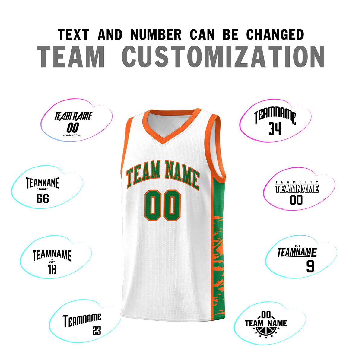 Custom White Orange Side Gradient Pattern Basketball Kits