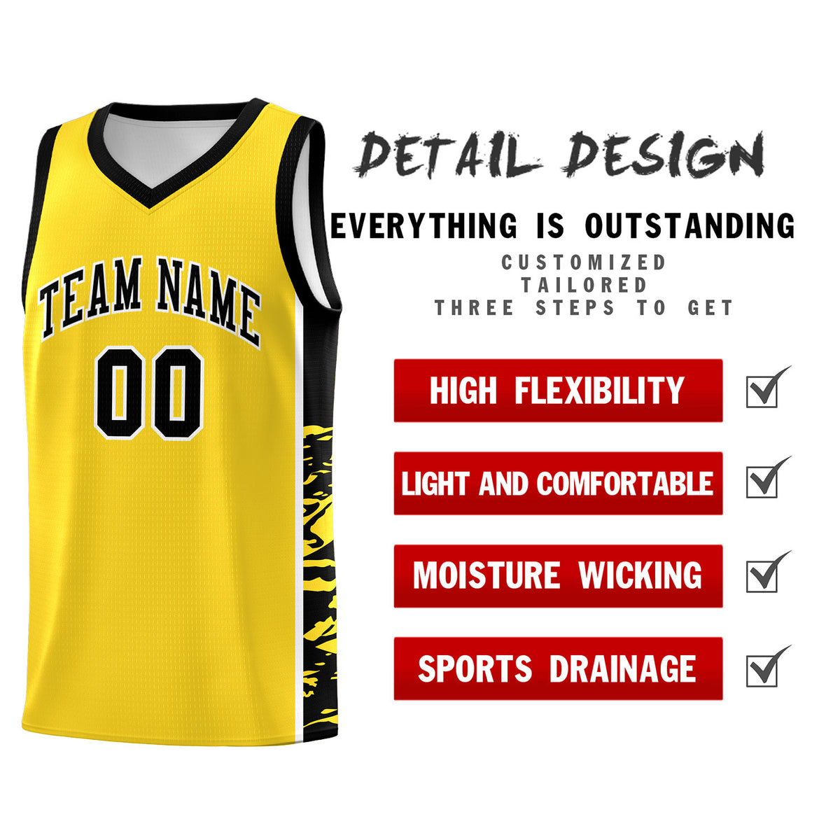 Custom Gold Black Side Gradient Pattern Basketball Kits
