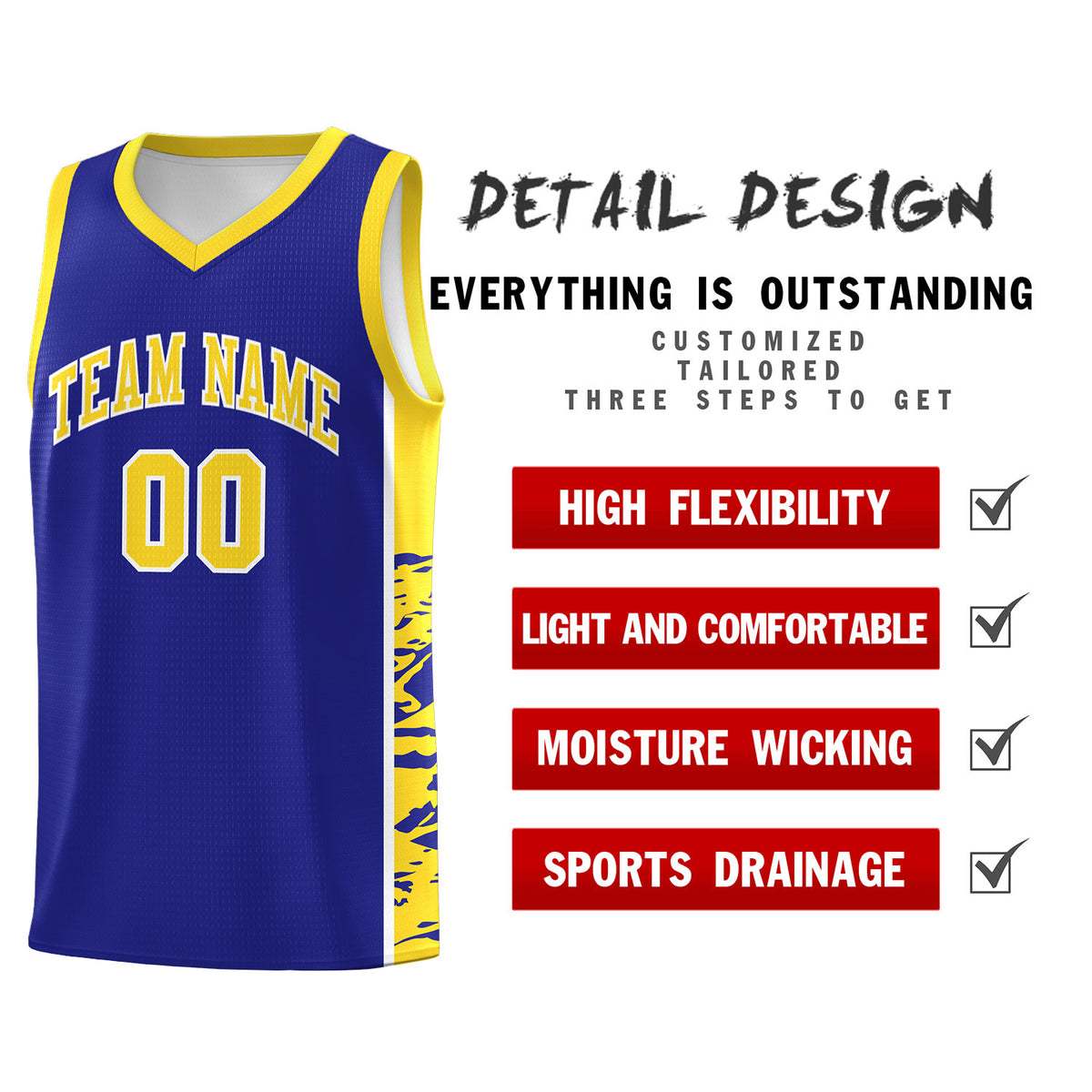 Custom Royal Gold Side Gradient Pattern Basketball Kits