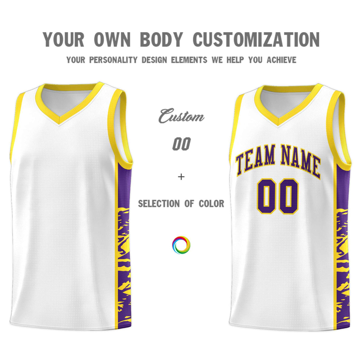 Custom White Gold Side Gradient Pattern Basketball Kits