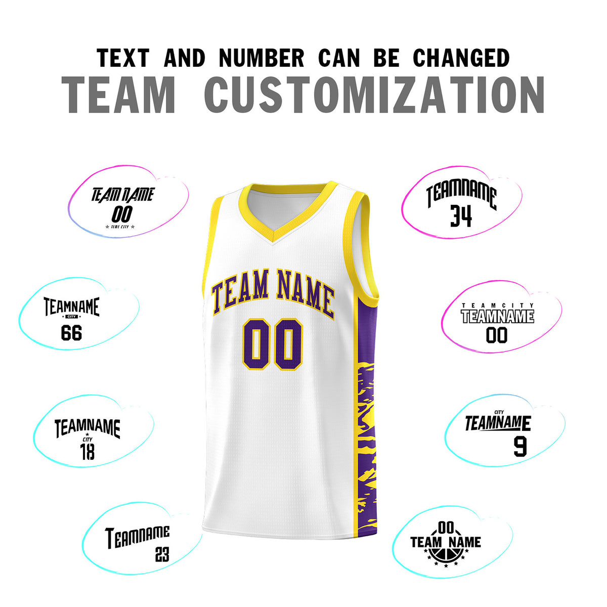 Custom White Gold Side Gradient Pattern Basketball Kits