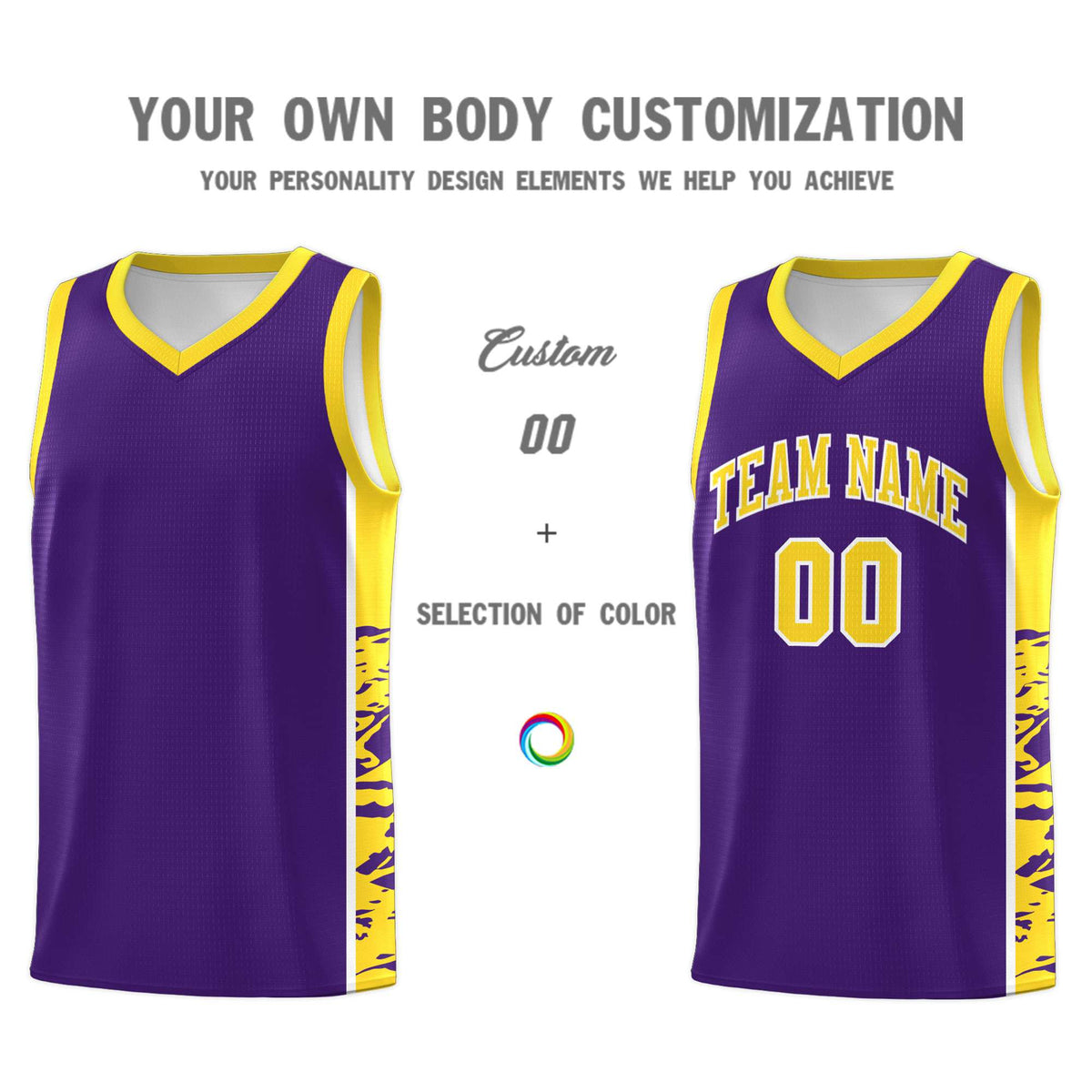 Custom Purple Gold Side Gradient Pattern Basketball Kits