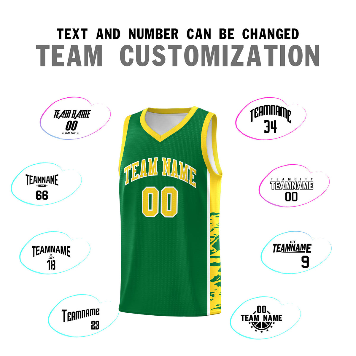 Custom Kelly Green Gold Side Gradient Pattern Basketball Kits