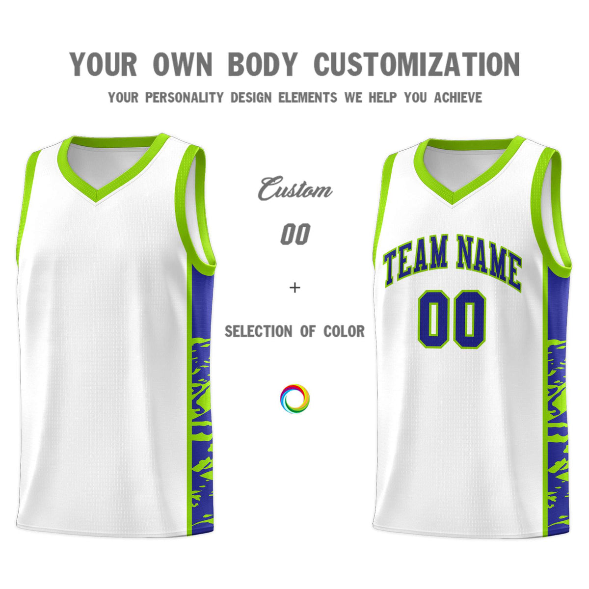 Custom White Neon Green Side Gradient Pattern Basketball Kits