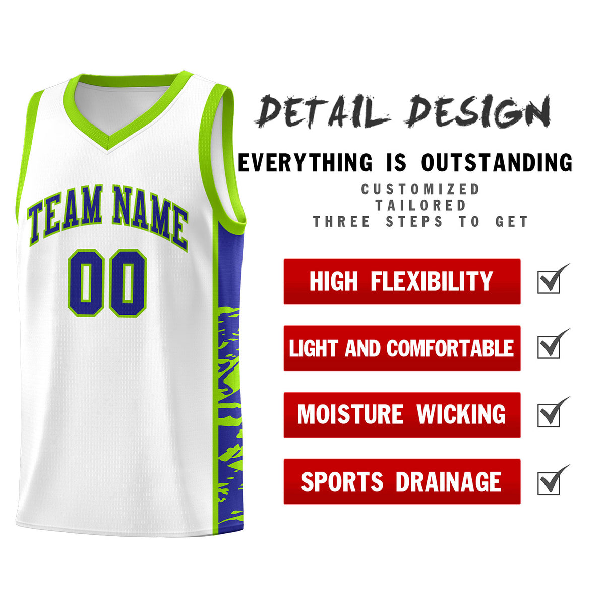 Custom White Neon Green Side Gradient Pattern Basketball Kits