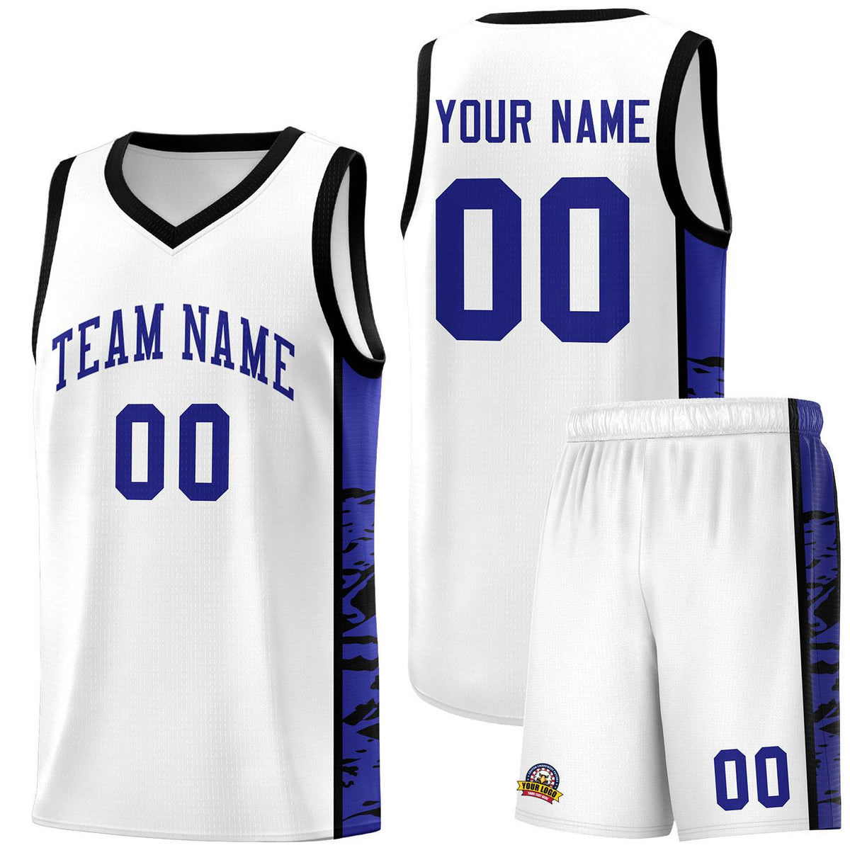 Custom White Black Side Gradient Pattern Basketball Kits