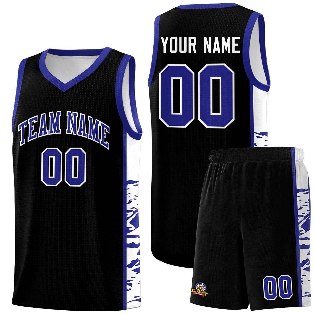 Custom Black Royal Side Gradient Pattern Basketball Kits