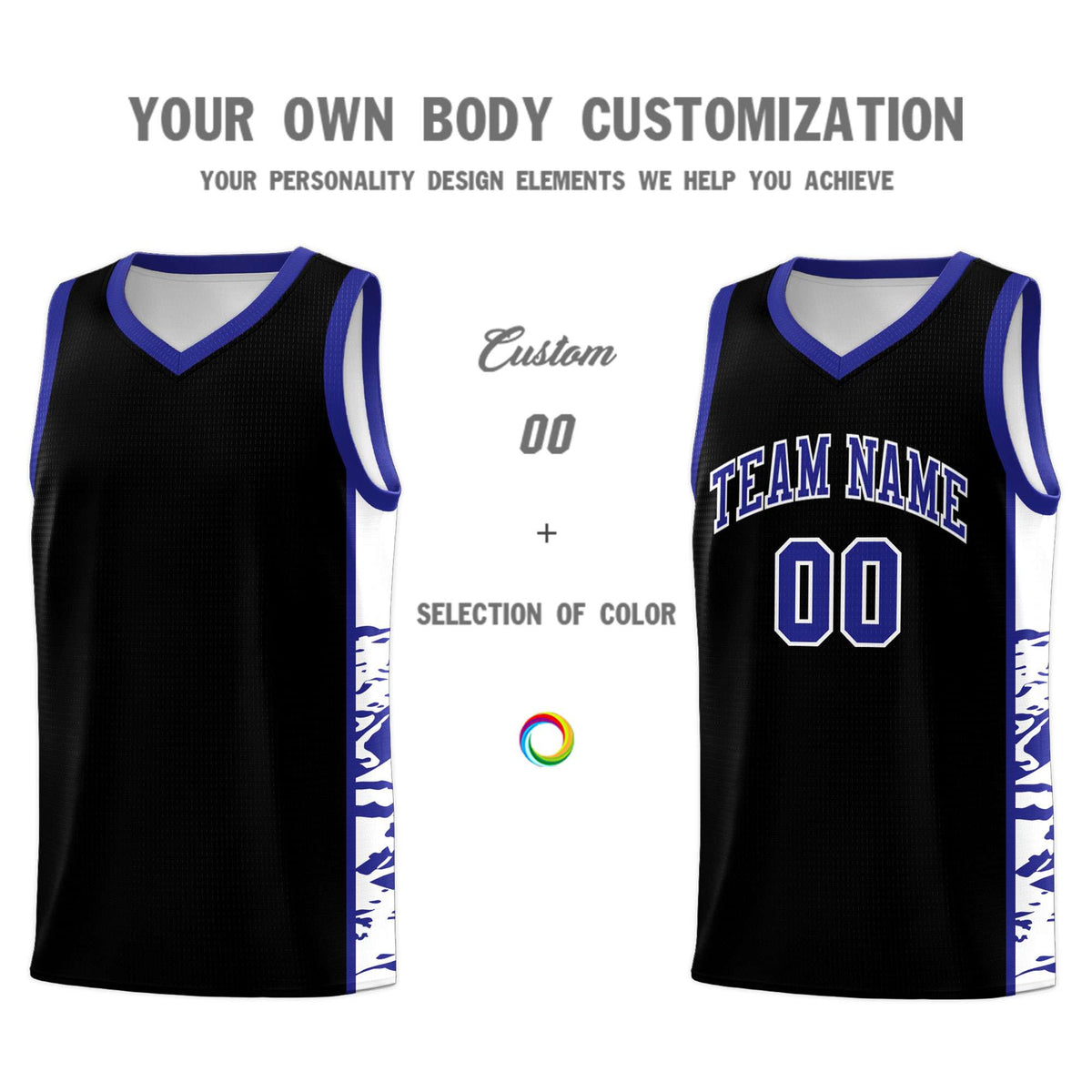 Custom Black Royal Side Gradient Pattern Basketball Kits