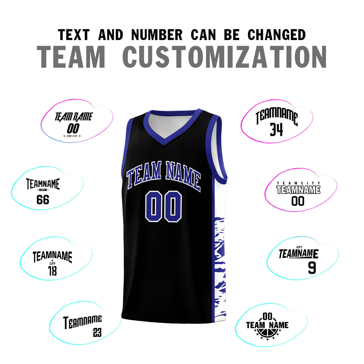 Custom Black Royal Side Gradient Pattern Basketball Kits