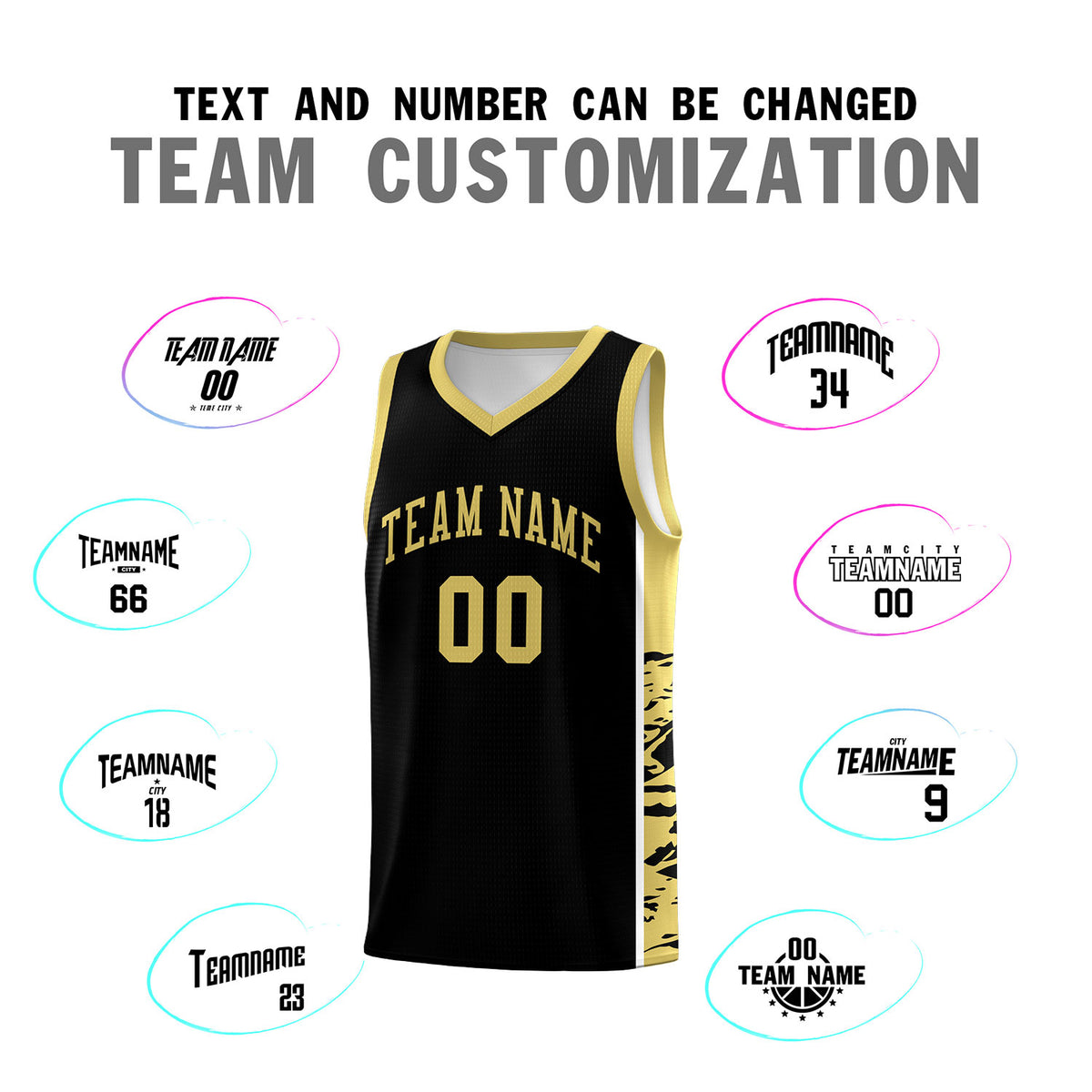 Custom Black Old Gold Side Gradient Pattern Basketball Kits