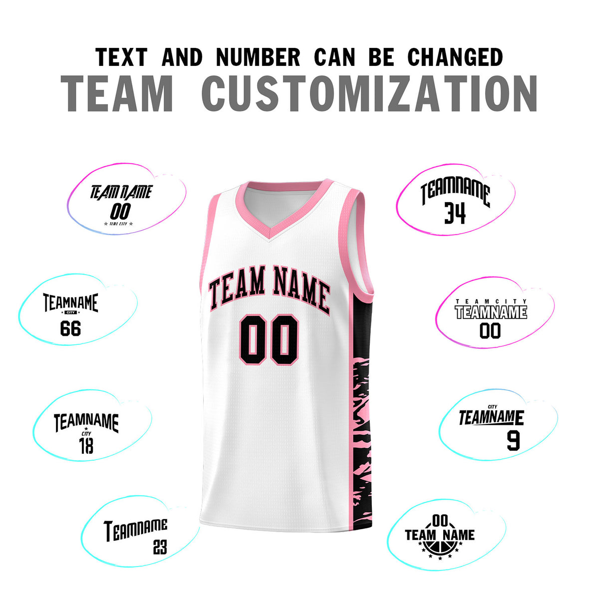 Custom White Light Pink Side Gradient Pattern Basketball Kits