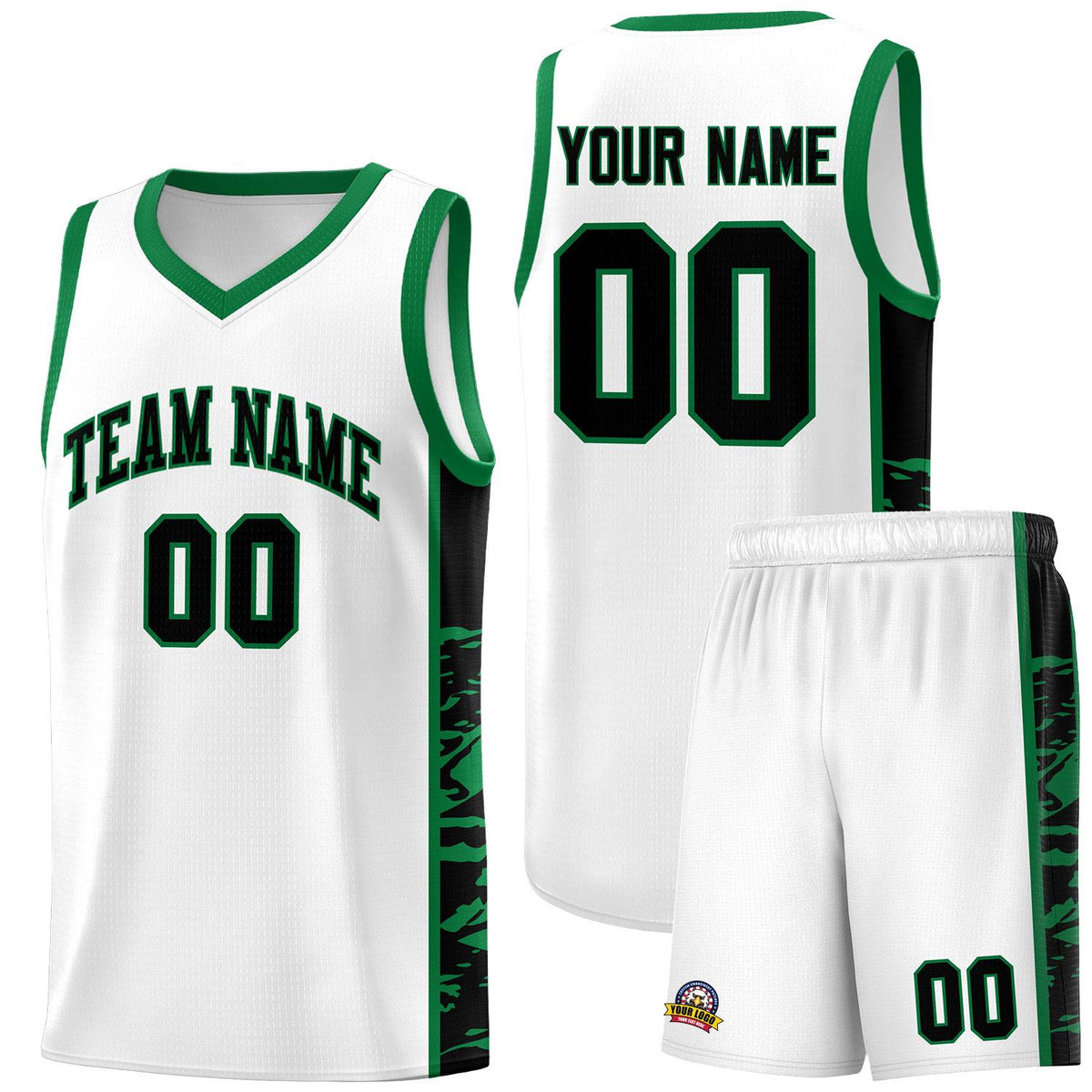 Custom White Kelly Green Side Gradient Pattern Basketball Kits