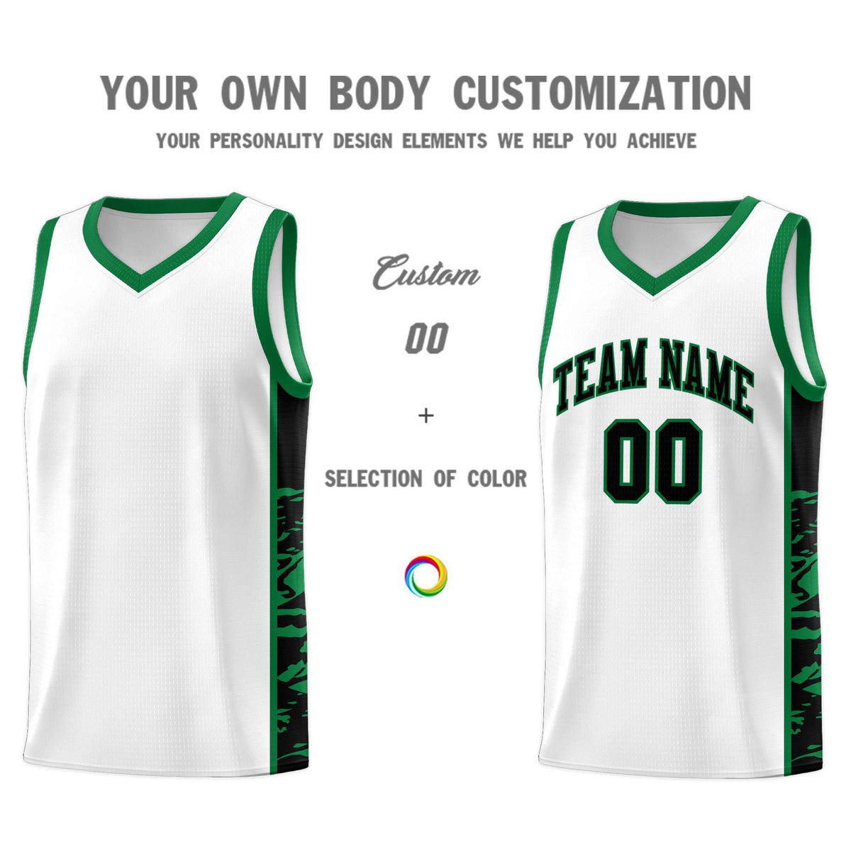 Custom White Kelly Green Side Gradient Pattern Basketball Kits