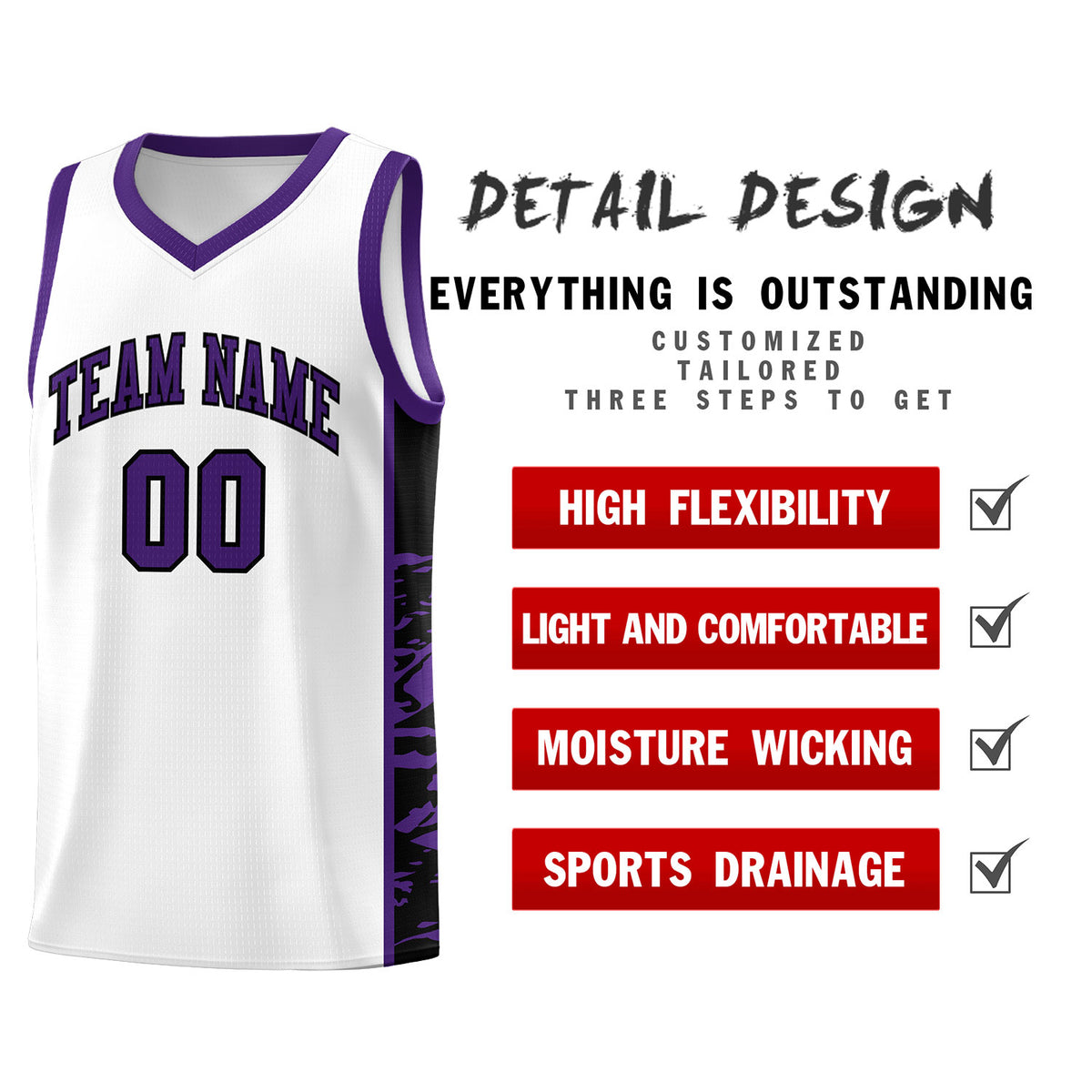 Custom White Purple Side Gradient Pattern Basketball Kits