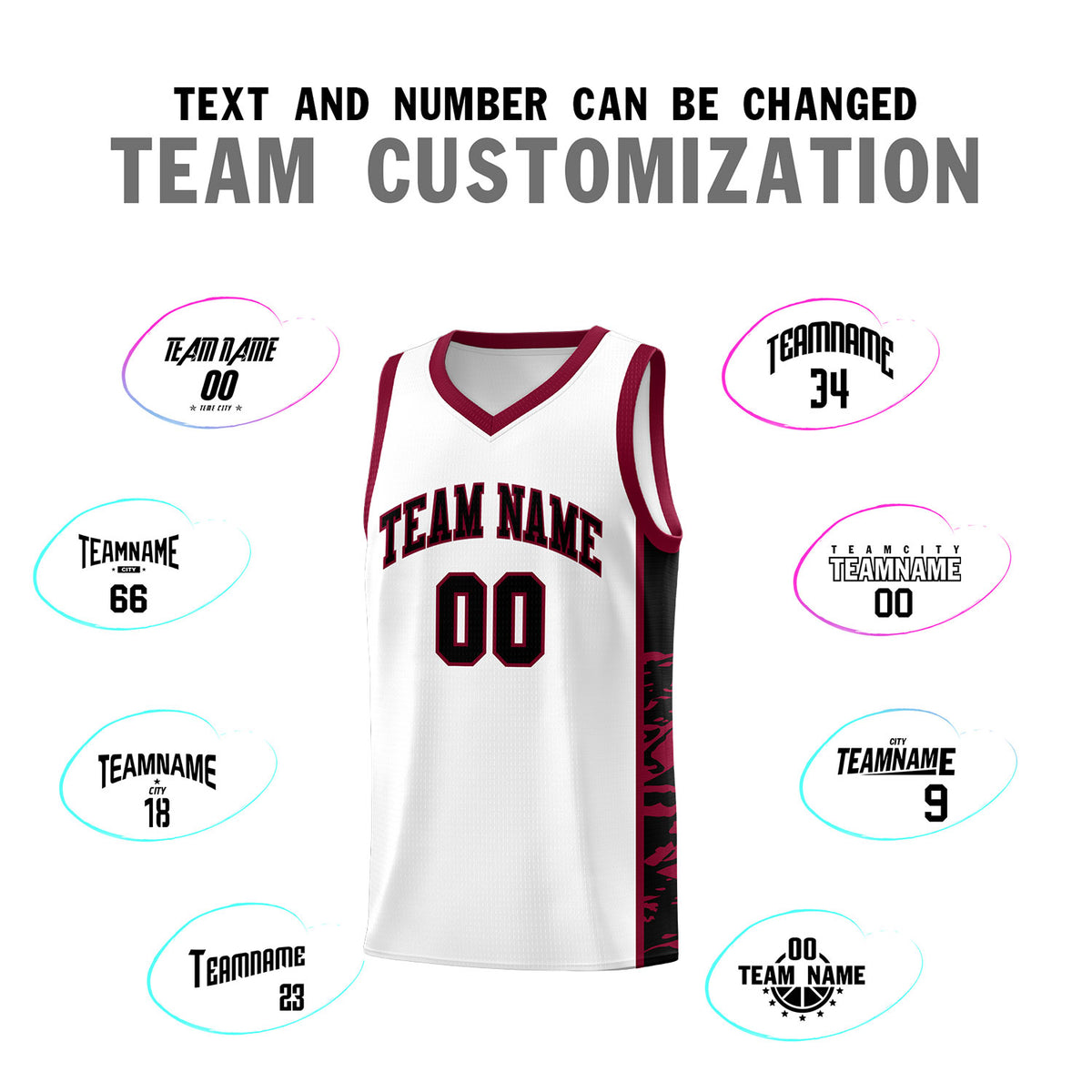 Custom White Crimson Side Gradient Pattern Basketball Kits