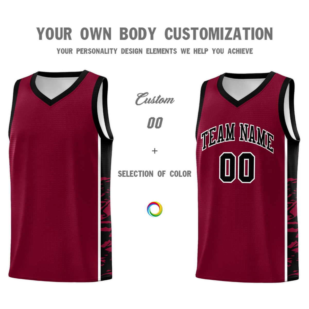 Custom Crimson Black Side Gradient Pattern Basketball Kits