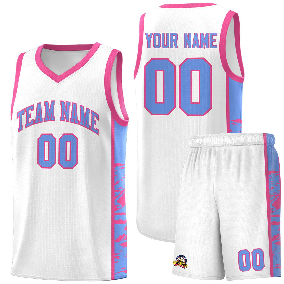 Custom White Pink Side Gradient Pattern Basketball Kits