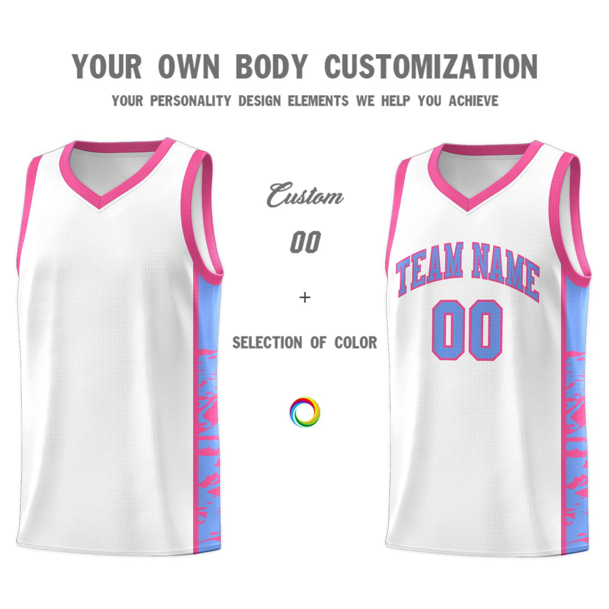 Custom White Pink Side Gradient Pattern Basketball Kits