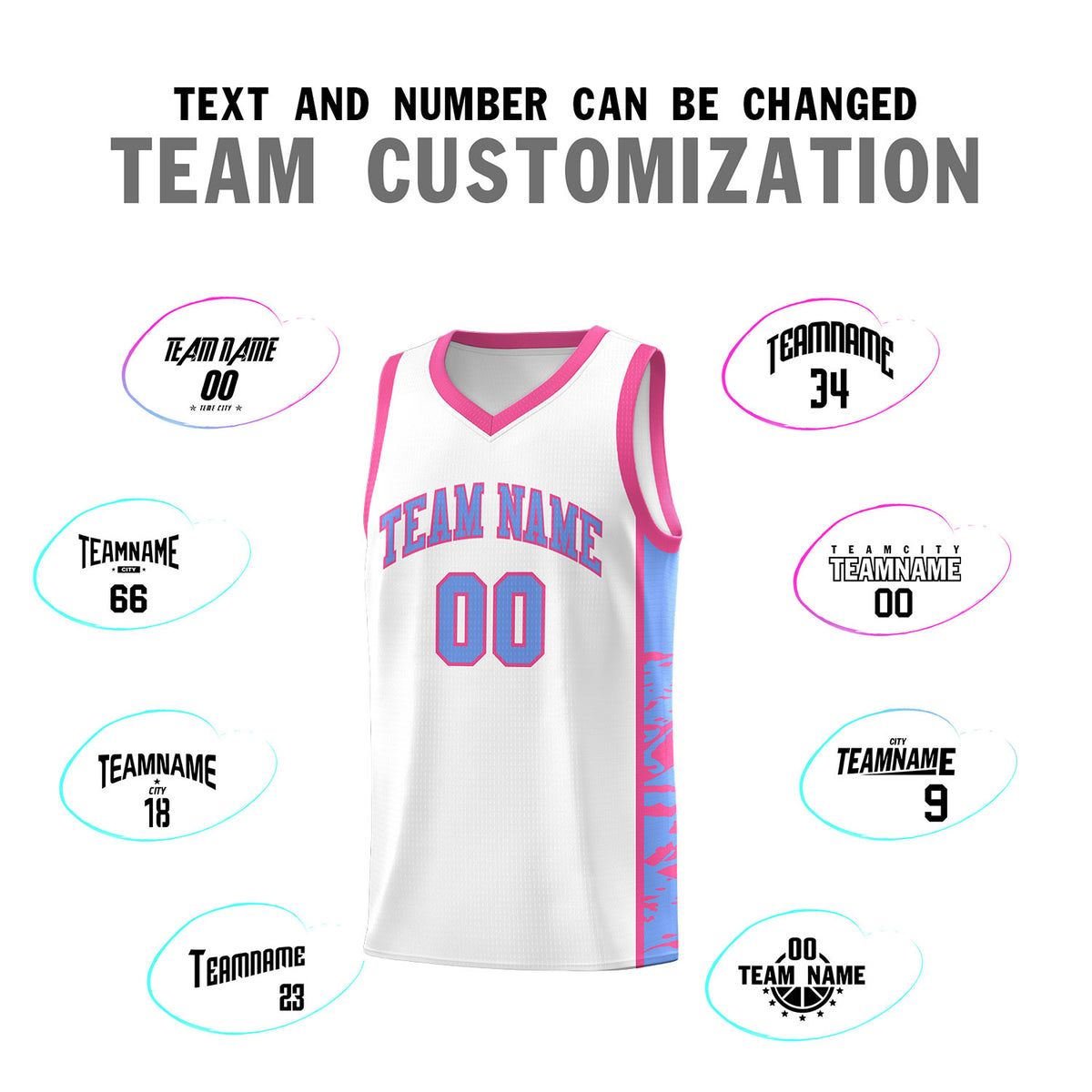Custom White Pink Side Gradient Pattern Basketball Kits