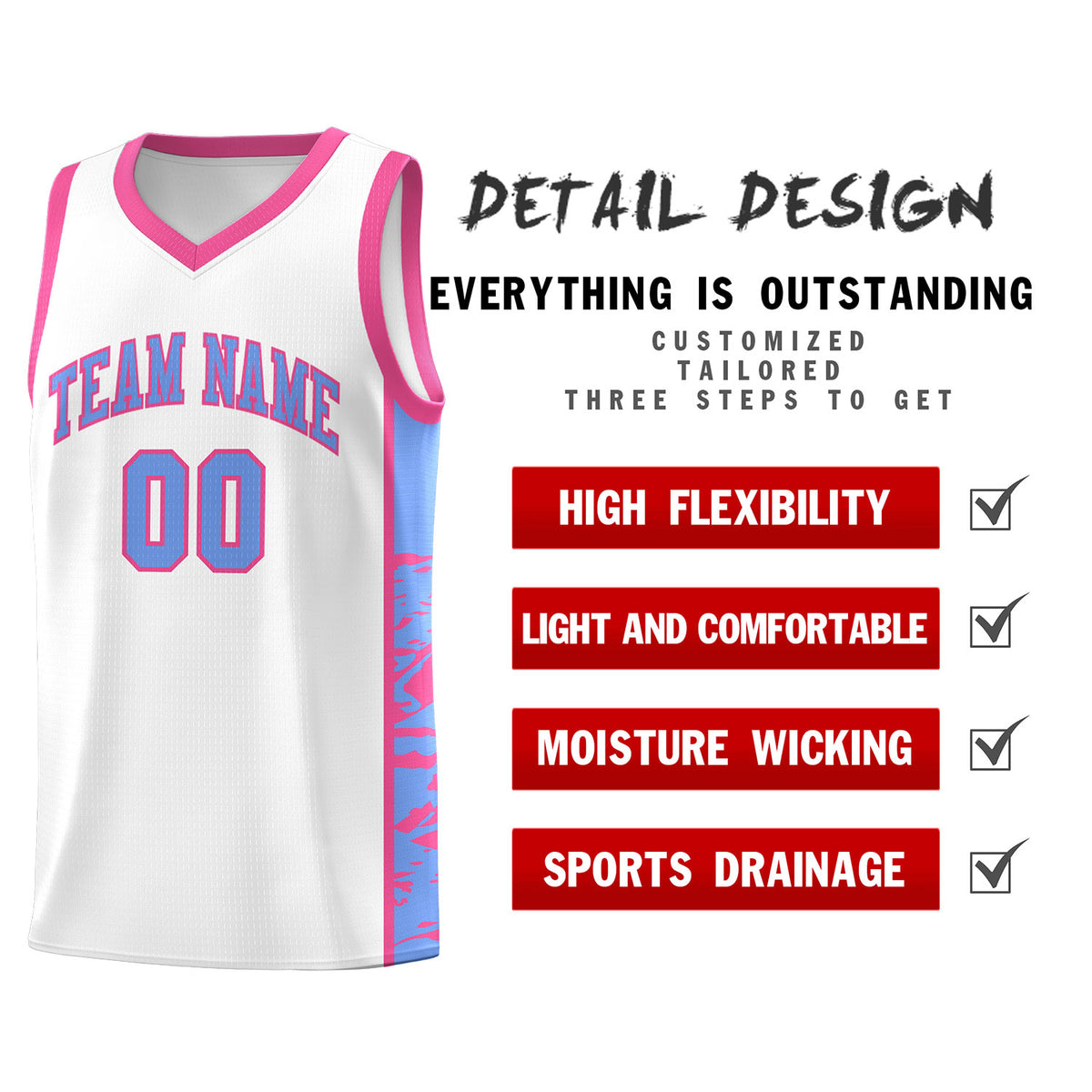 Custom White Pink Side Gradient Pattern Basketball Kits