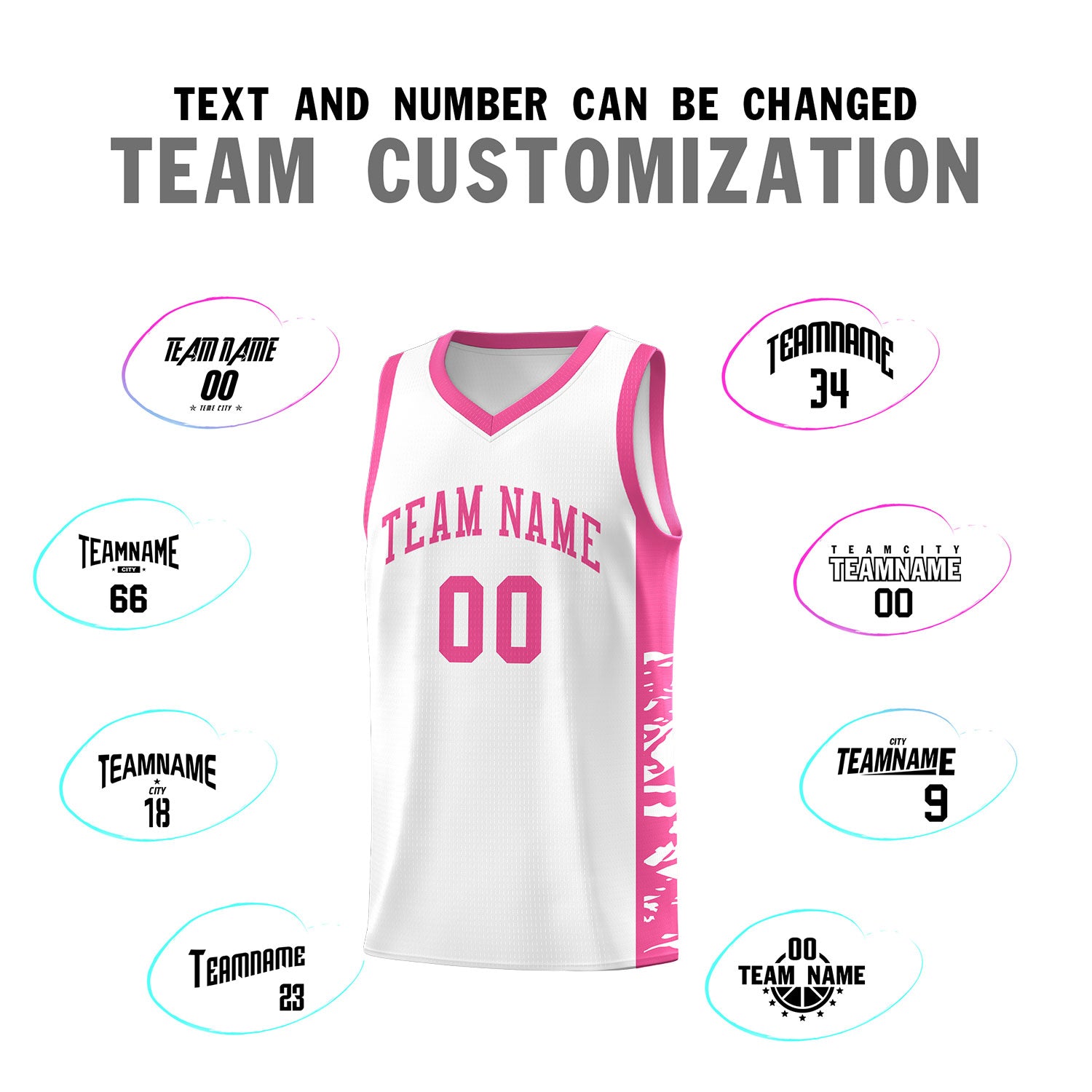 Custom White Pink Side Gradient Pattern Basketball Kits