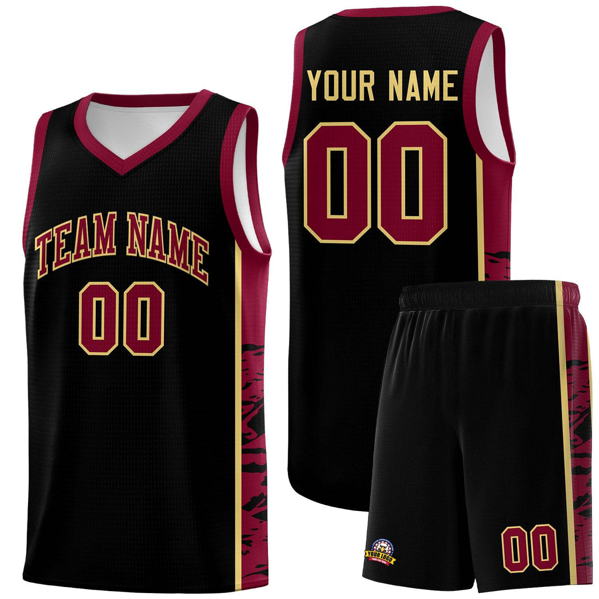 Custom Black Crimson Side Gradient Pattern Basketball Kits