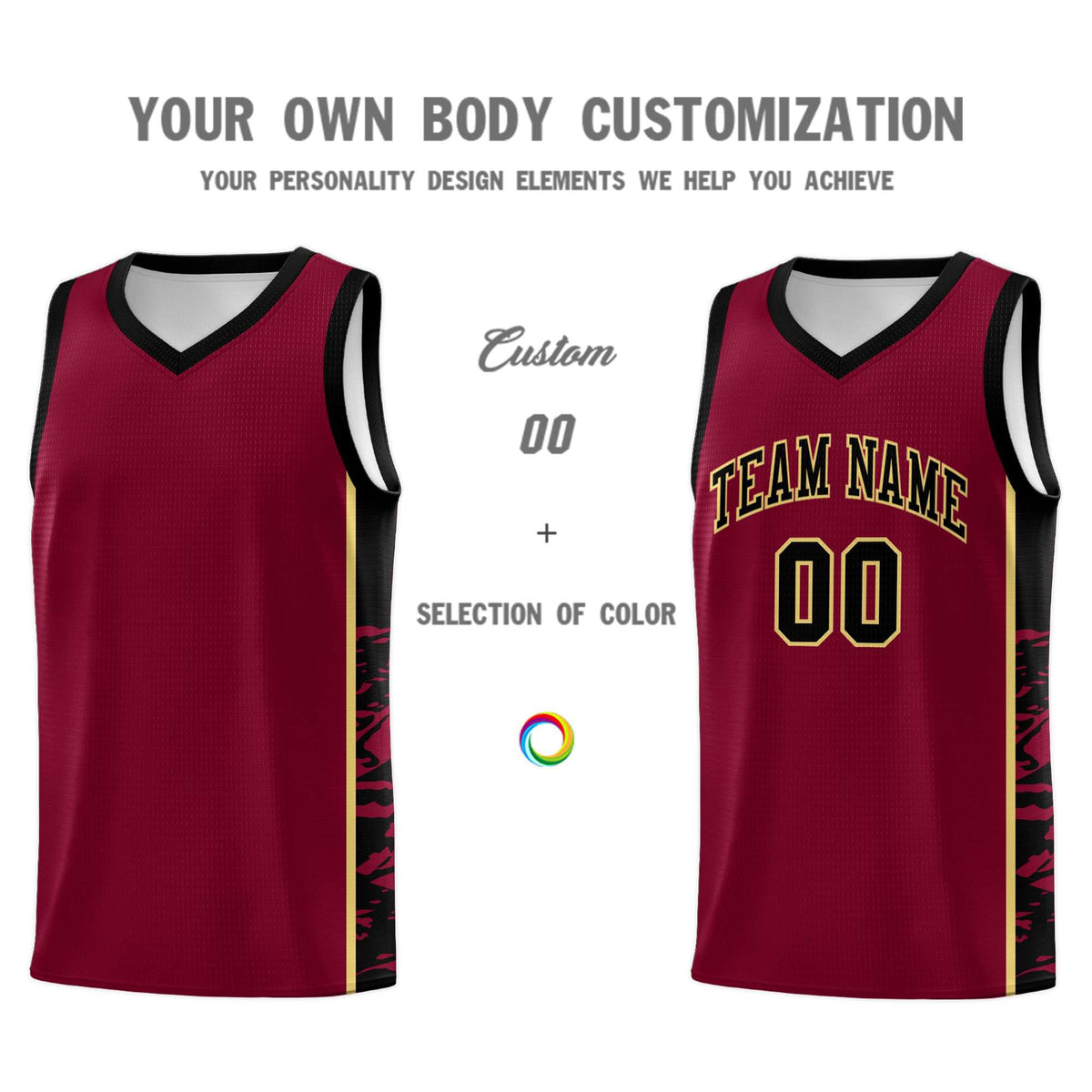 Custom Crimson Black Side Gradient Pattern Basketball Kits