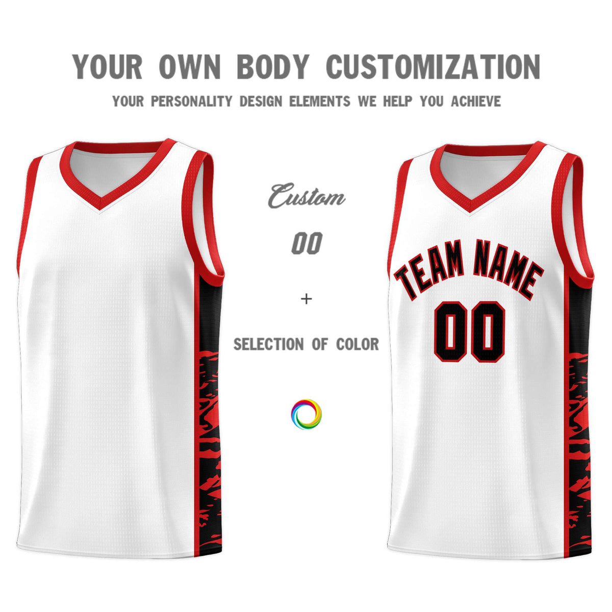 Custom White Red Side Gradient Pattern Basketball Kits
