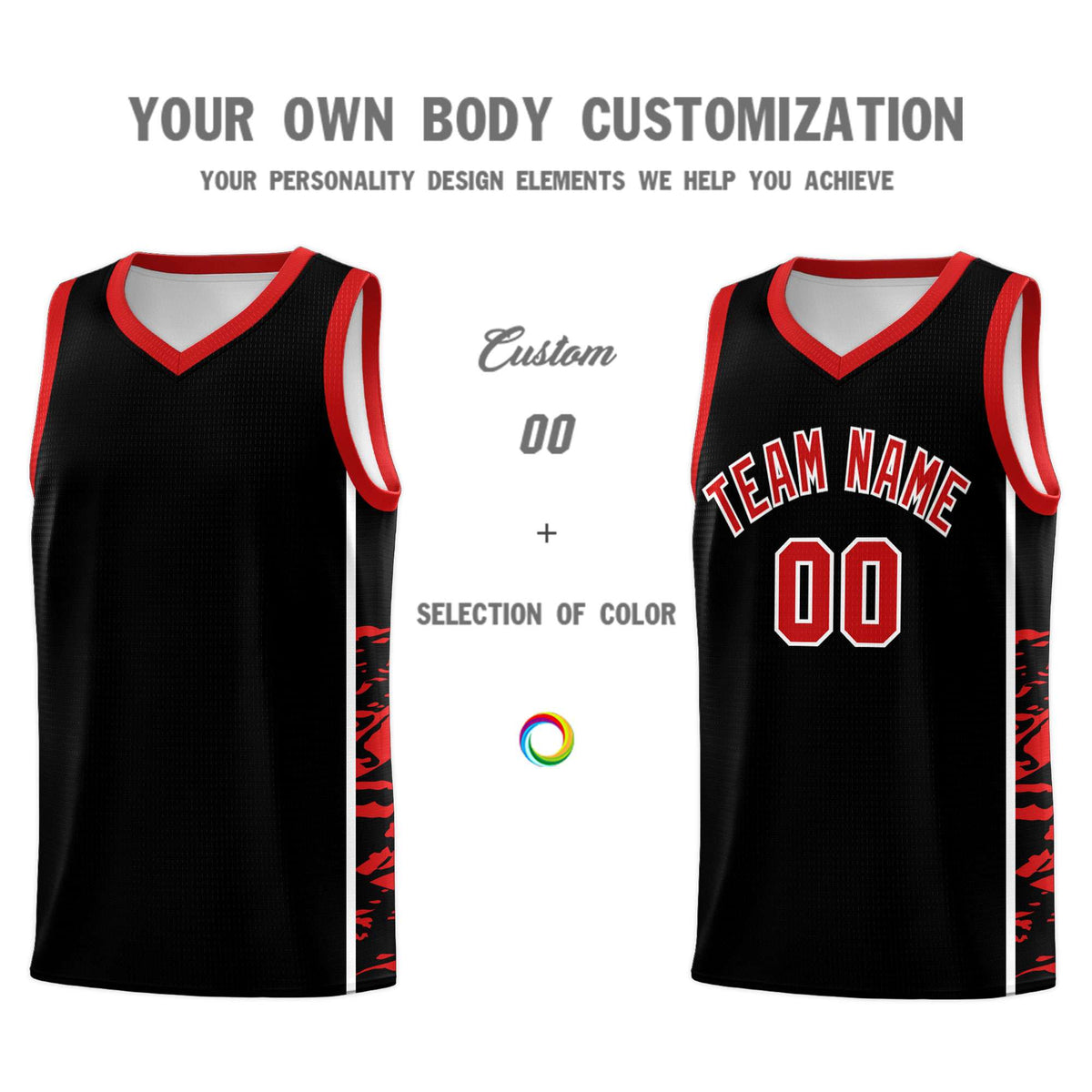 Custom Black Red Side Gradient Pattern Basketball Kits