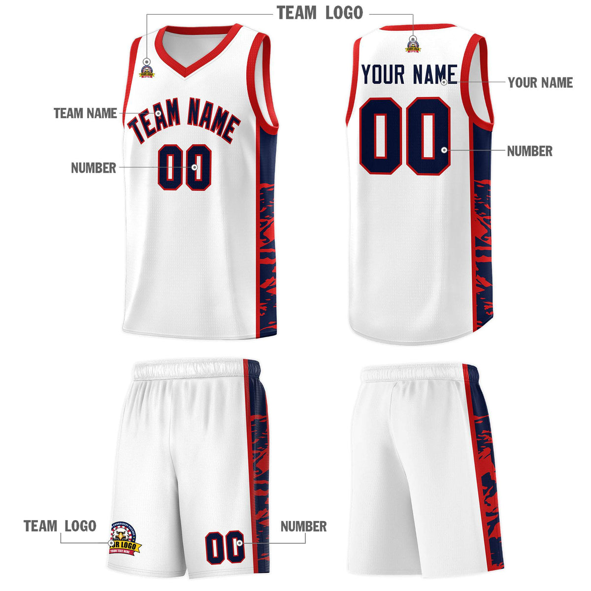 Custom White Red Side Gradient Pattern Basketball Kits