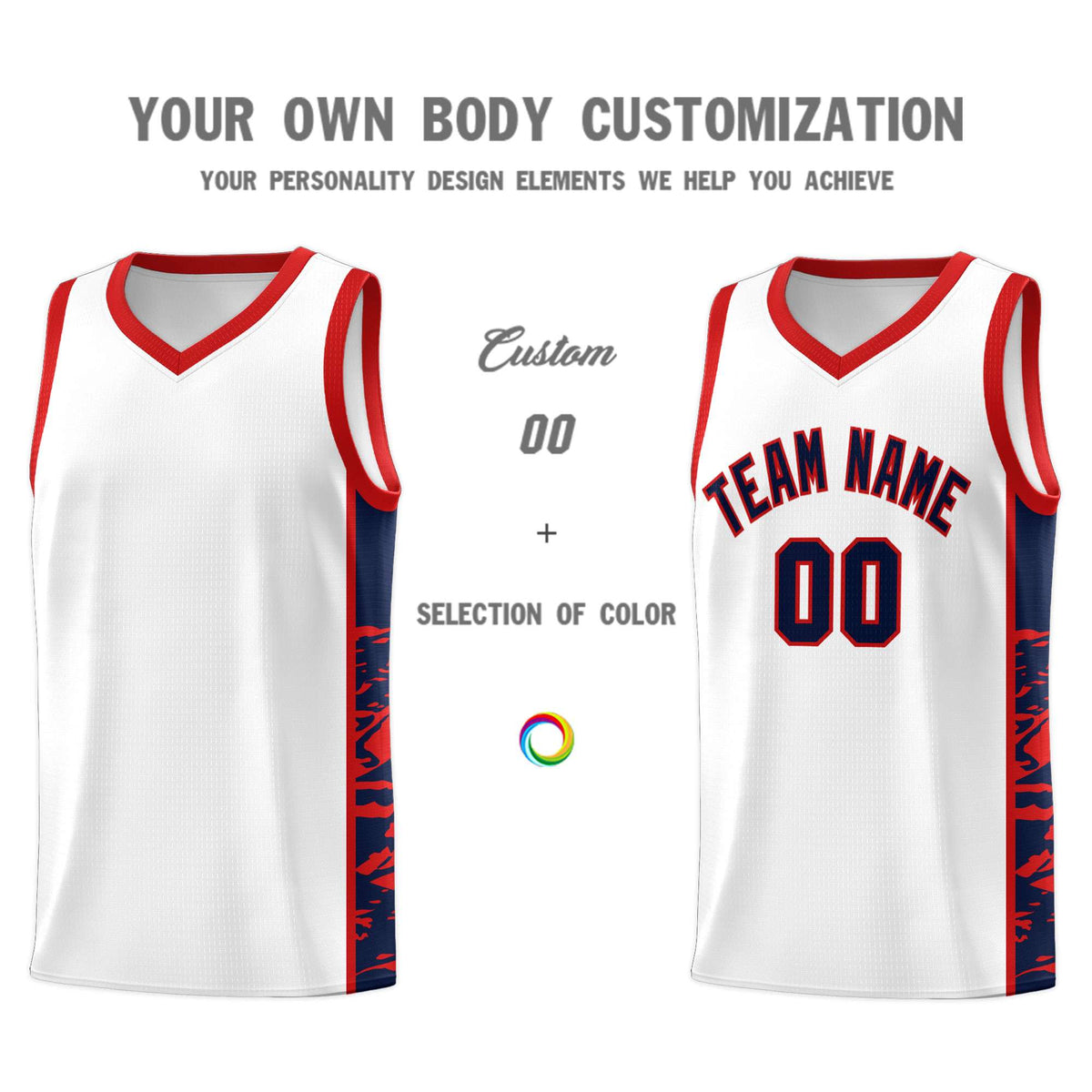 Custom White Red Side Gradient Pattern Basketball Kits