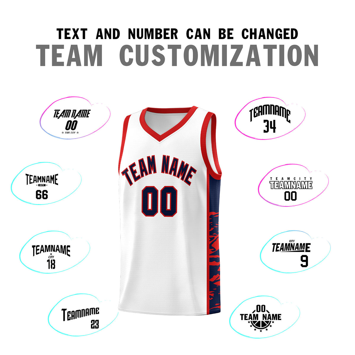 Custom White Red Side Gradient Pattern Basketball Kits