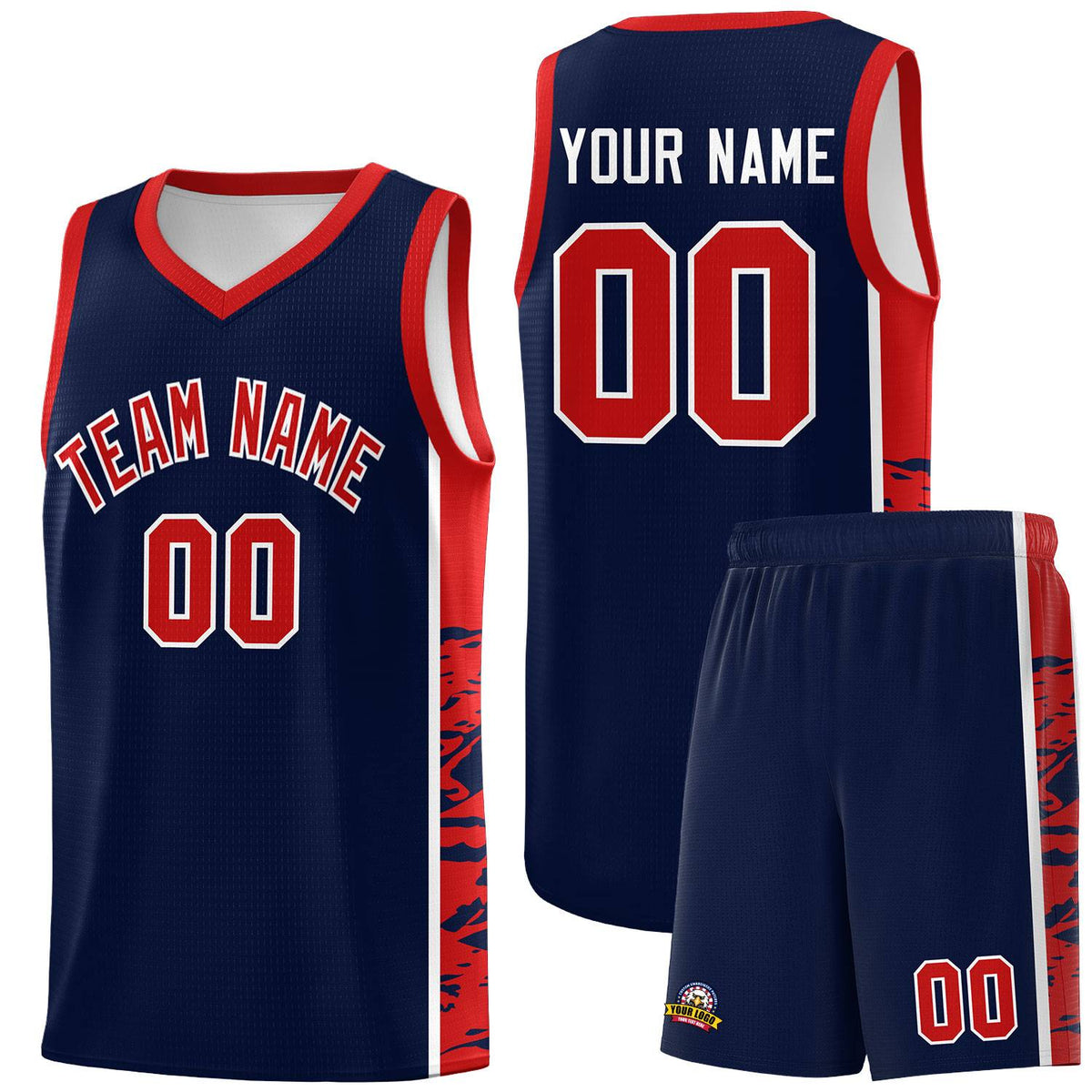 Custom Navy Red Side Gradient Pattern Basketball Kits