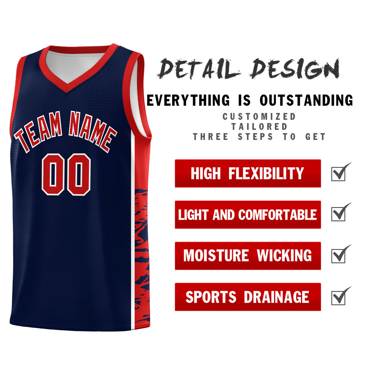 Custom Navy Red Side Gradient Pattern Basketball Kits