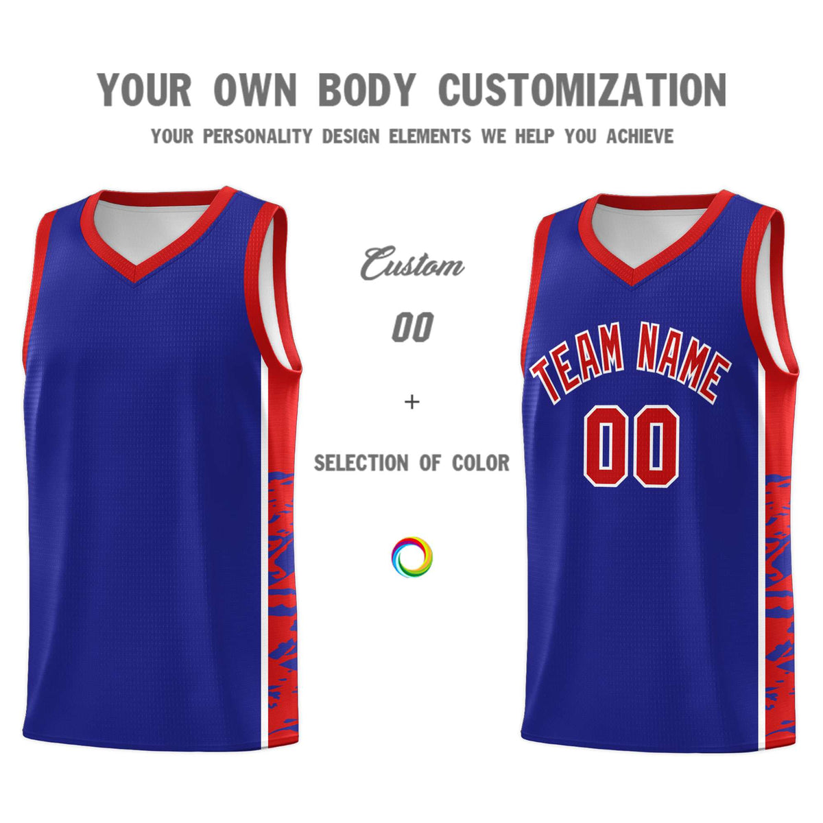 Custom Royal Red Side Gradient Pattern Basketball Kits