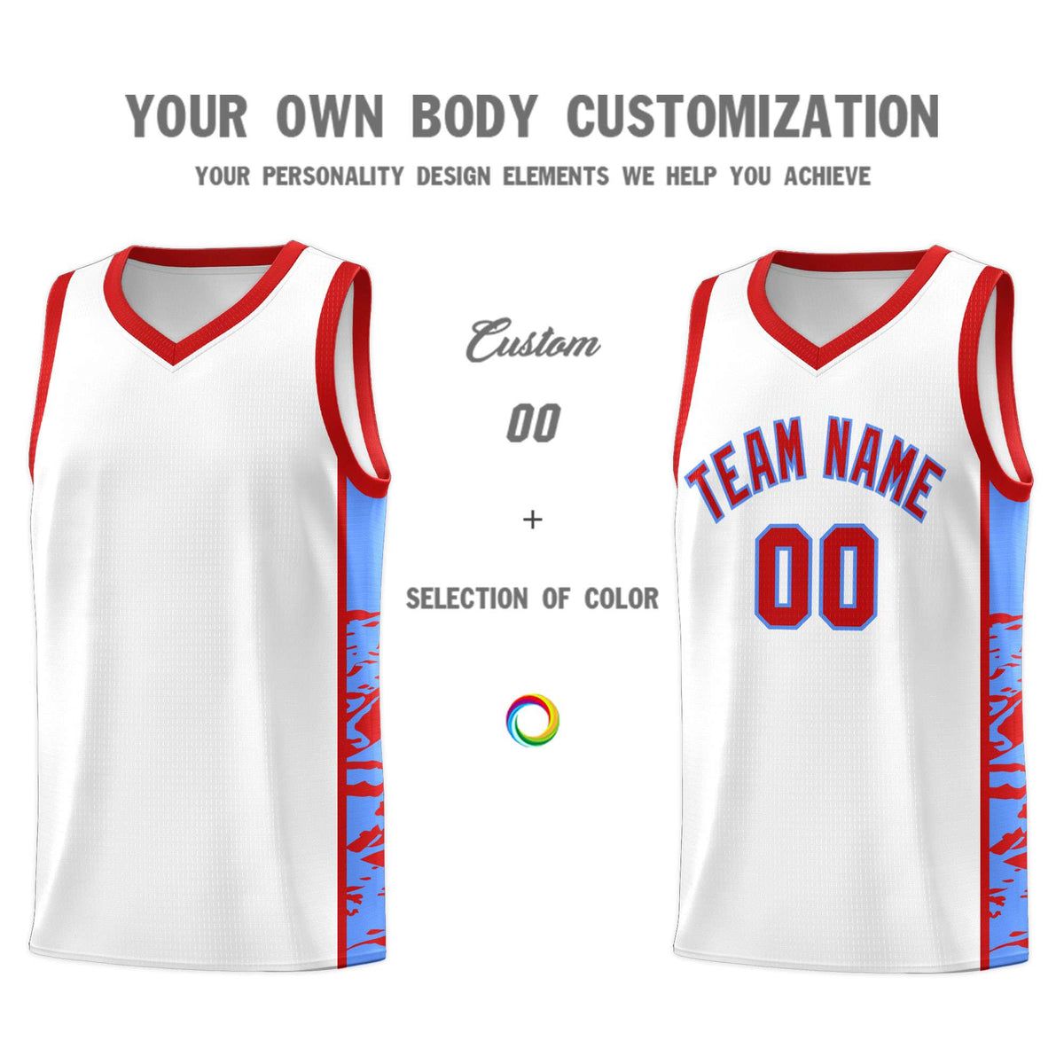 Custom White Red Side Gradient Pattern Basketball Kits