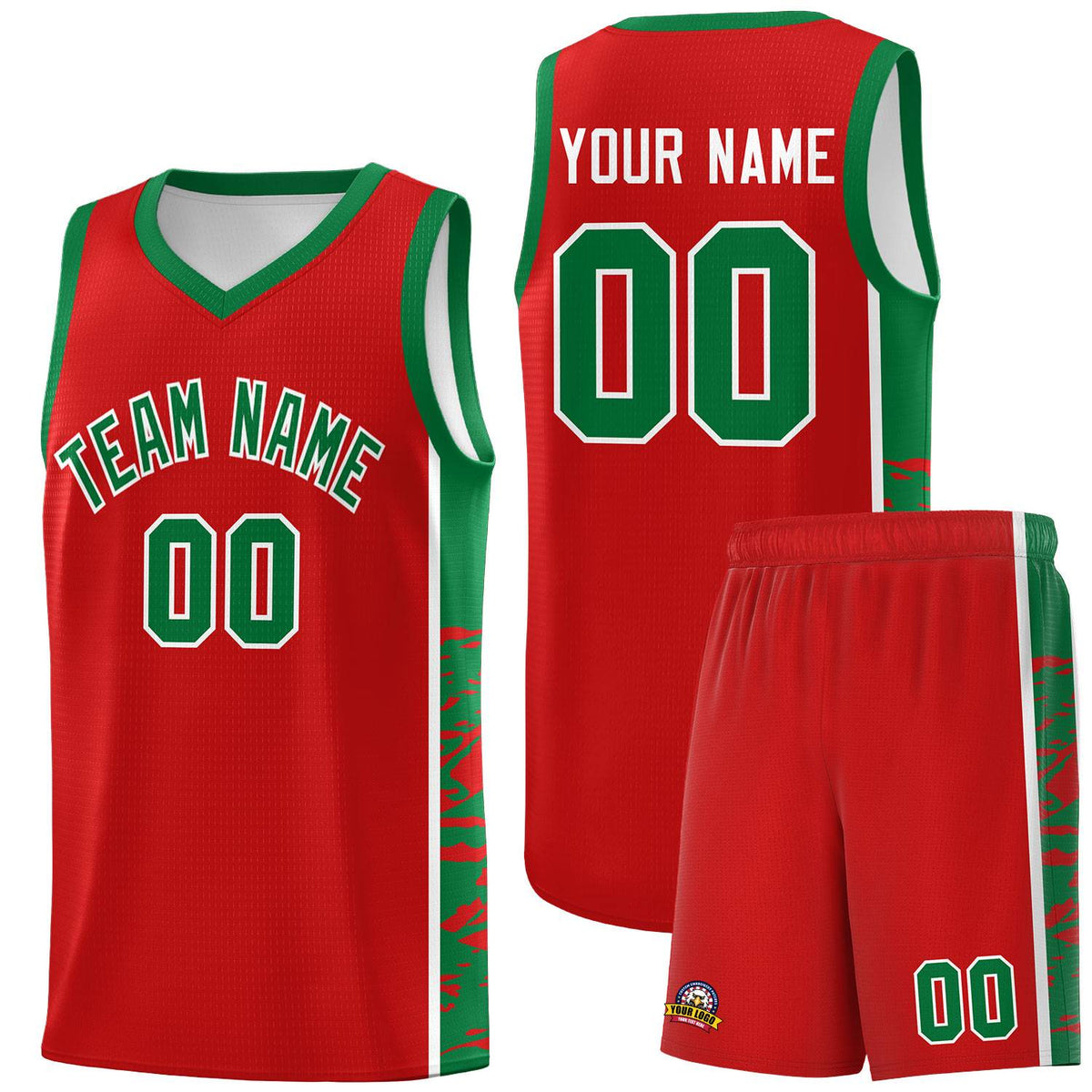 Custom Red Kelly Green Side Gradient Pattern Basketball Kits