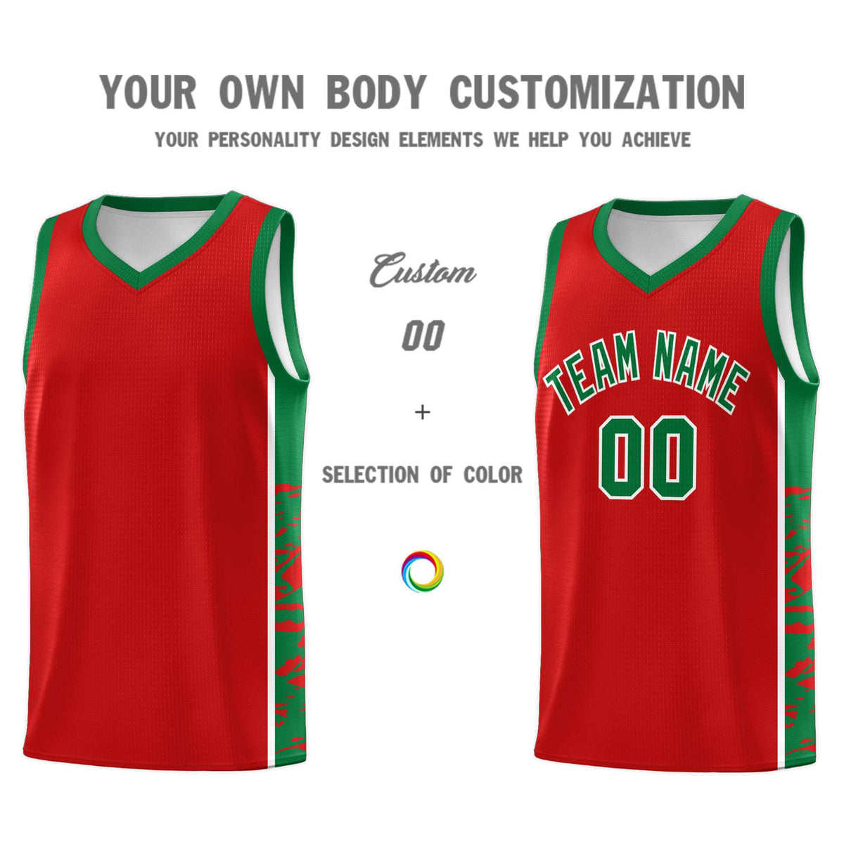 Custom Red Kelly Green Side Gradient Pattern Basketball Kits