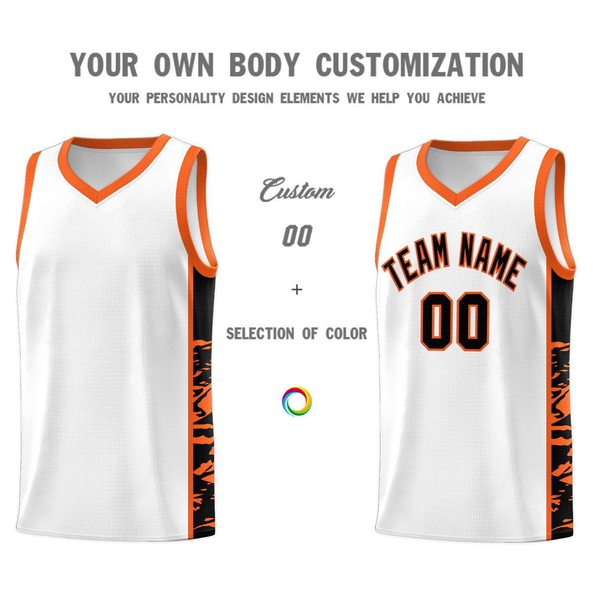 Custom White Orange Side Gradient Pattern Basketball Kits