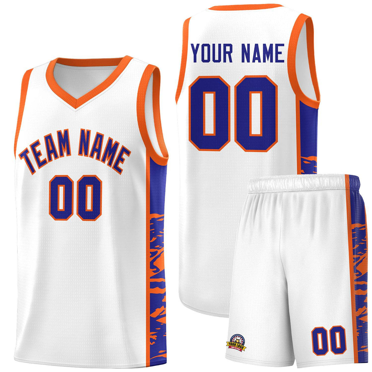 Custom White Orange Side Gradient Pattern Basketball Kits