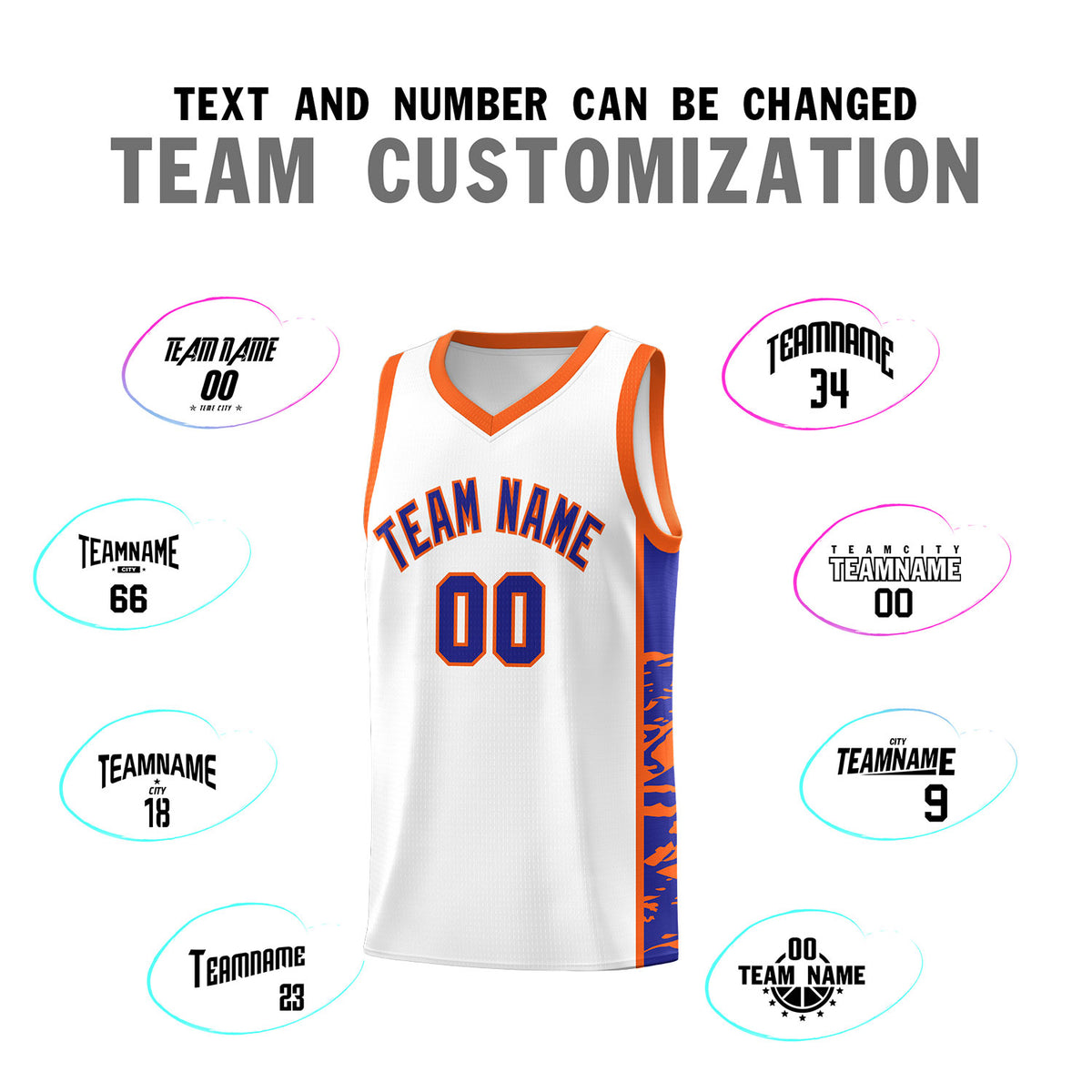 Custom White Orange Side Gradient Pattern Basketball Kits