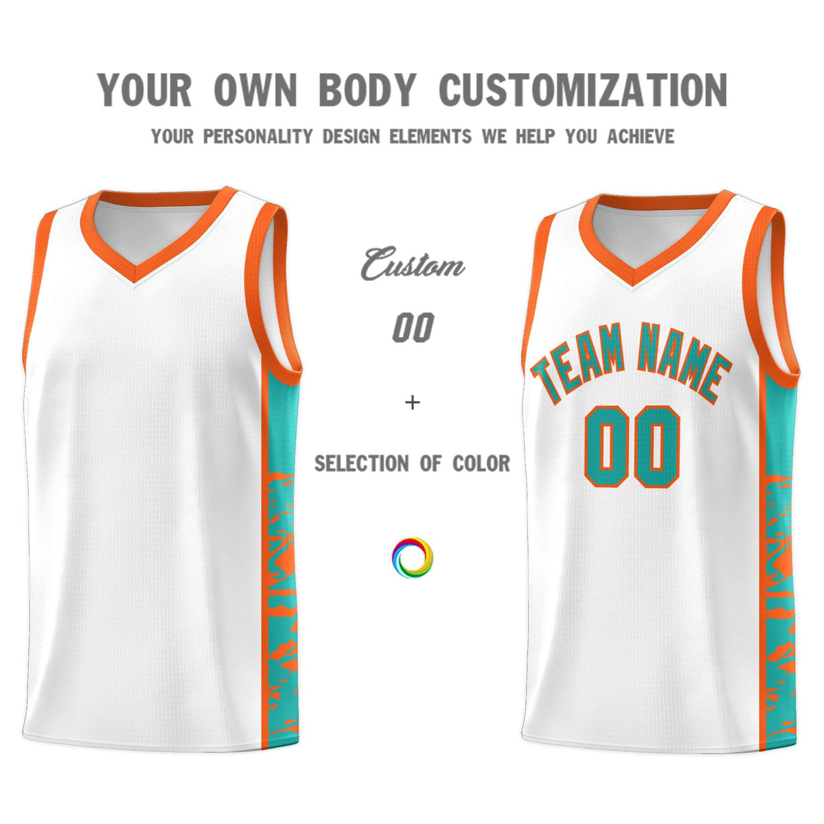Custom White Orange Side Gradient Pattern Basketball Kits